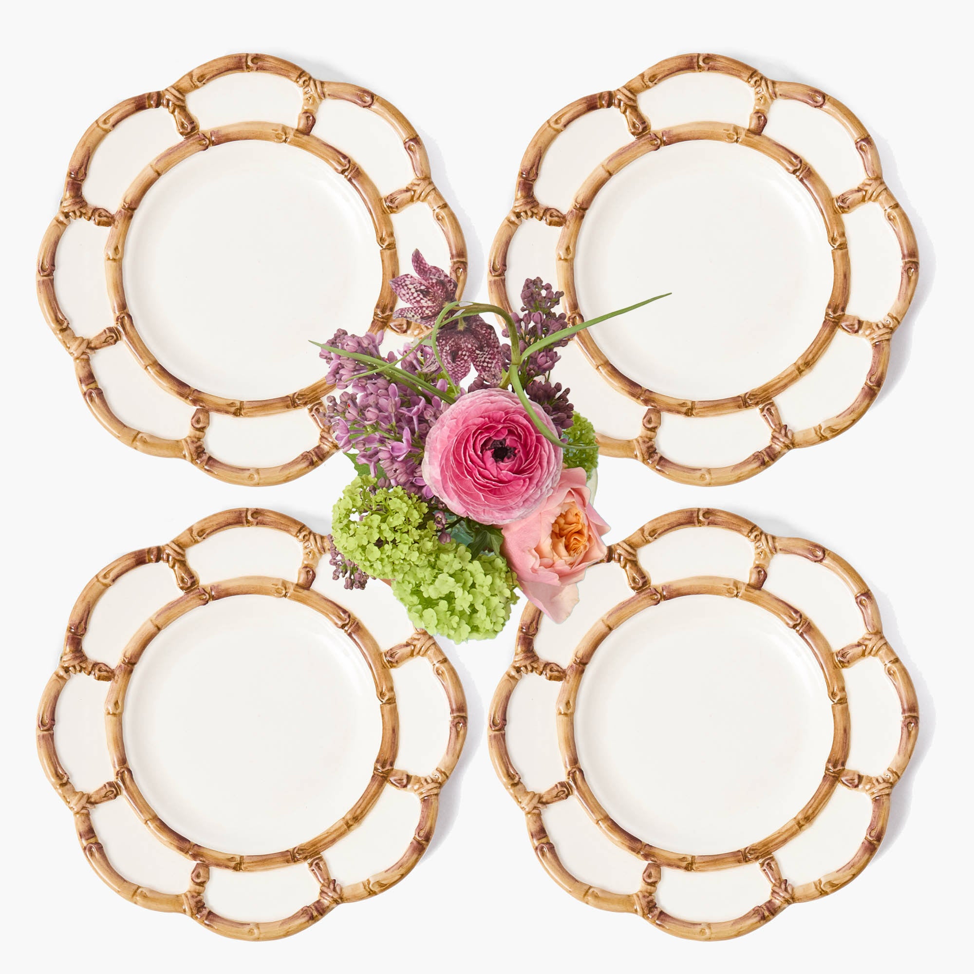 Petal Bamboo Ceramic Dinner Plates (Set of 4)