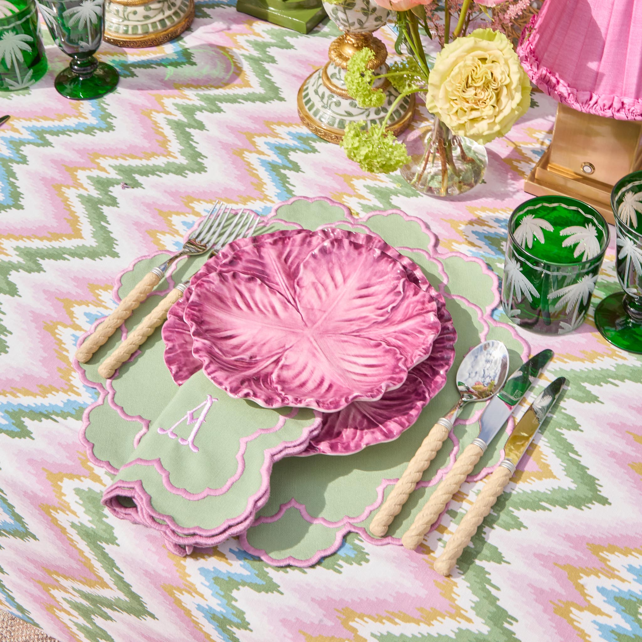 Lily Soft Green & Pink Napkins (Set of 4)