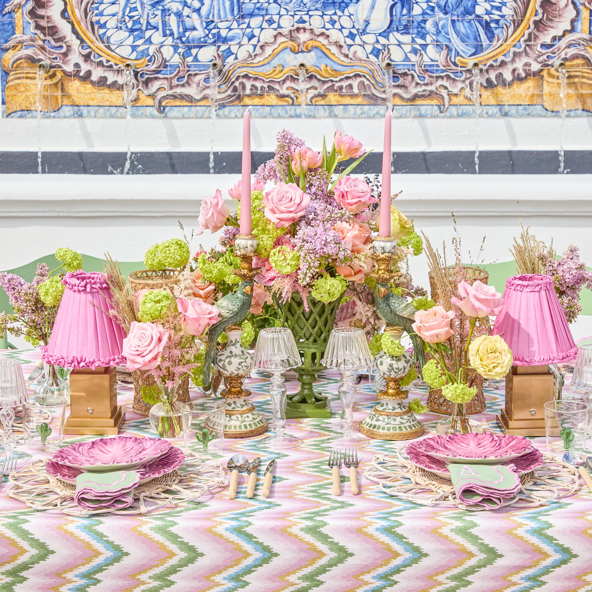 Lily Soft Green & Pink Napkins (Set of 4)