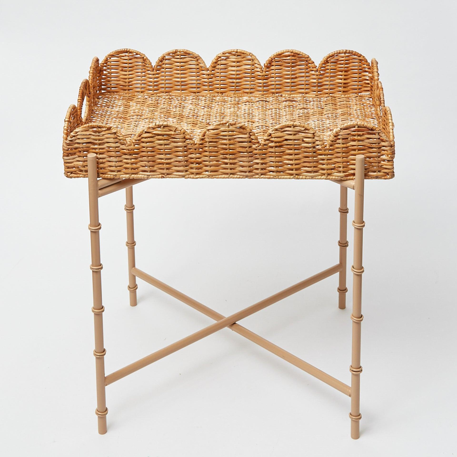 Scalloped Rattan Tray With Stand
