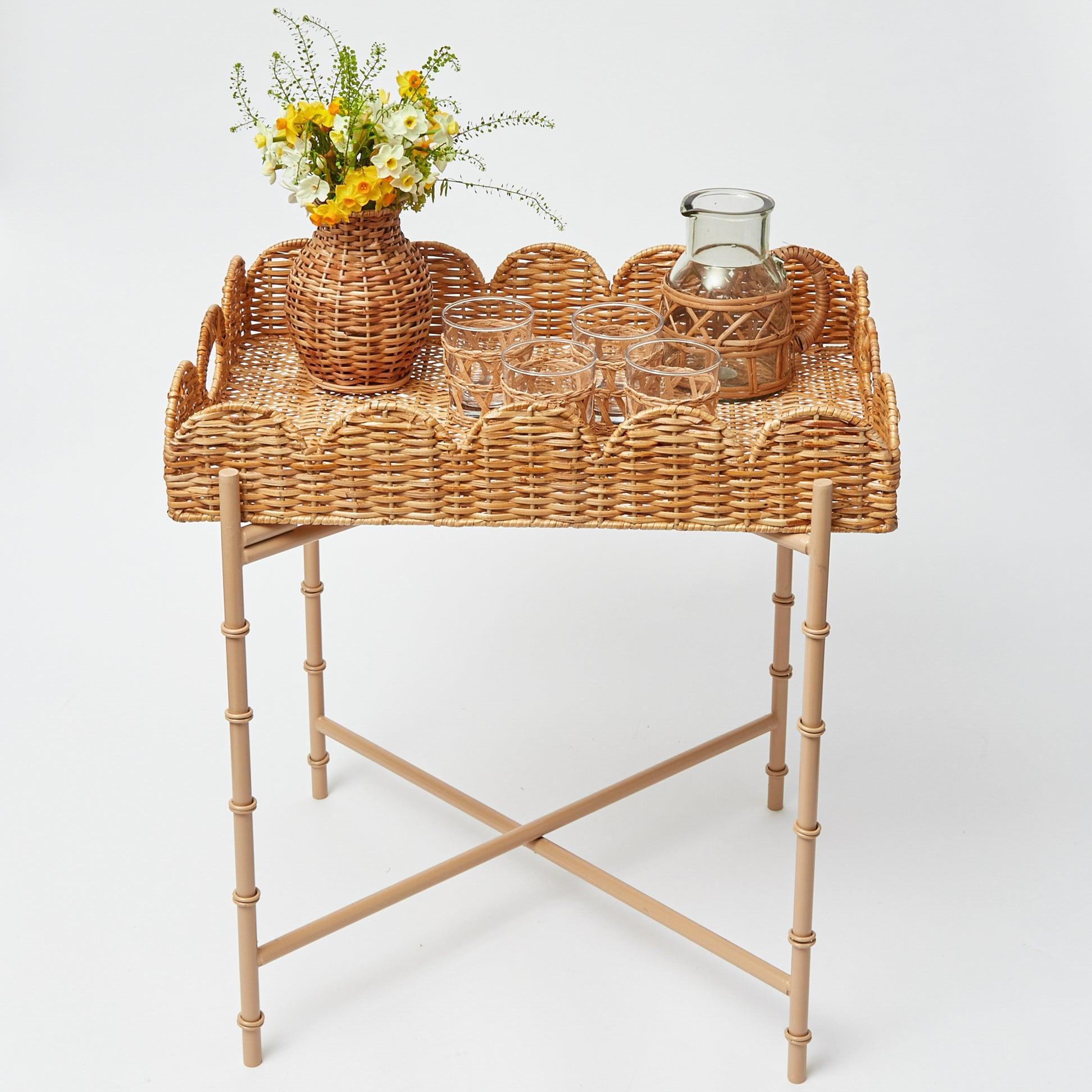 Scalloped Rattan Tray With Stand - Mrs. Alice