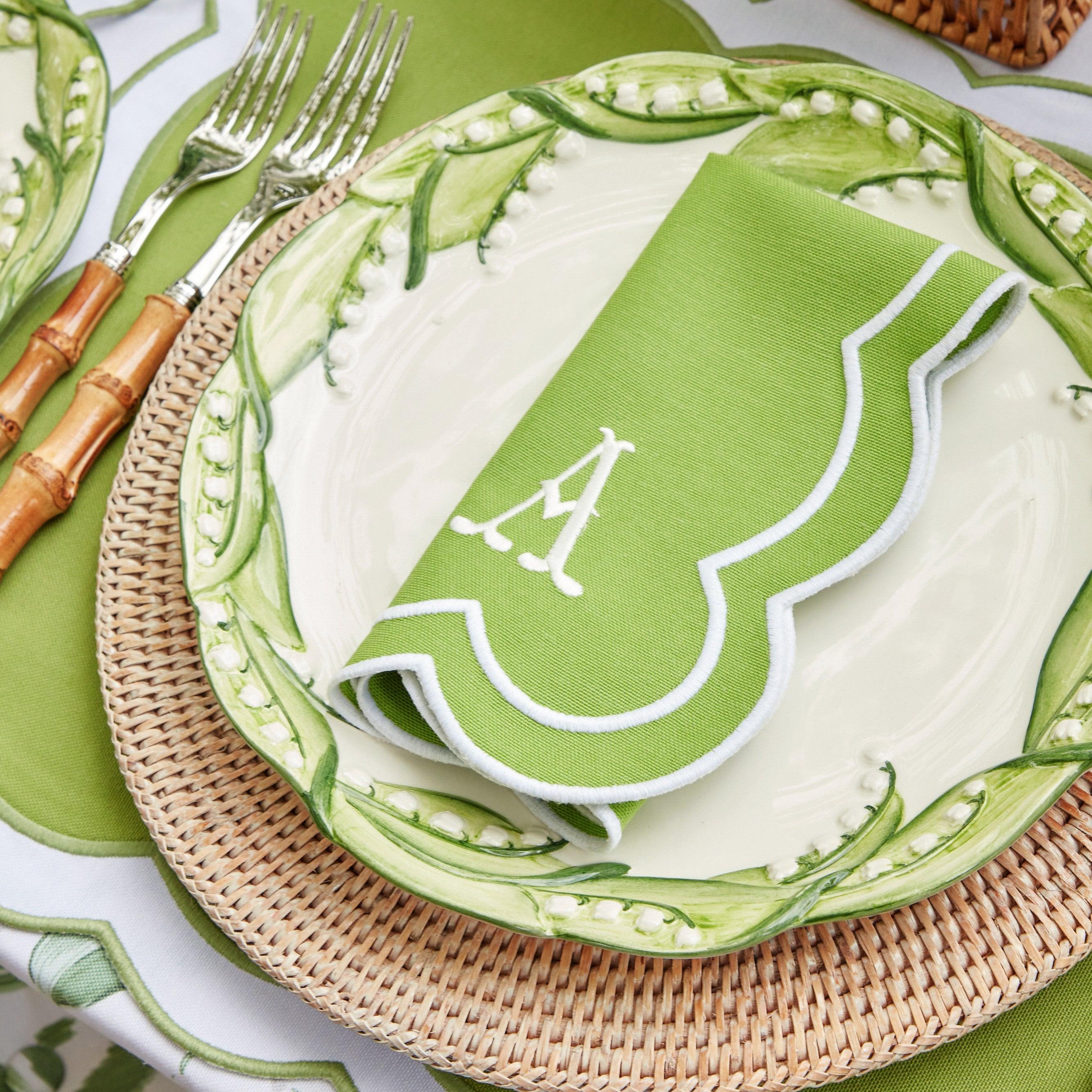 Serena Appliqué Green Napkins (Set of 4) - Mrs. Alice