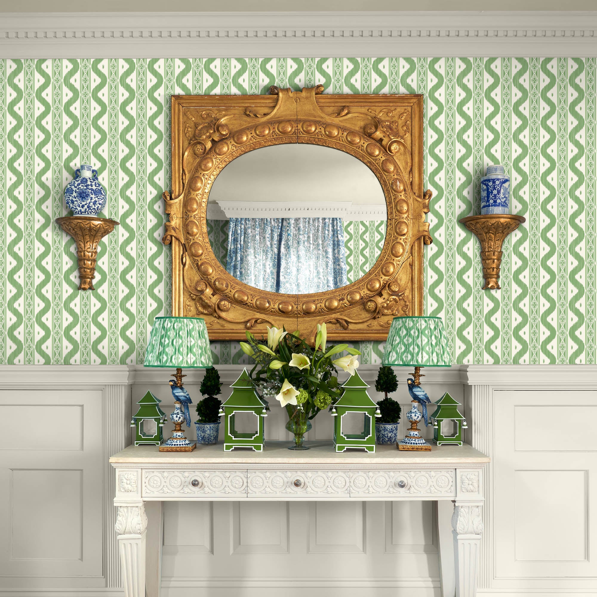 Green Ikat Stripe Wallpaper