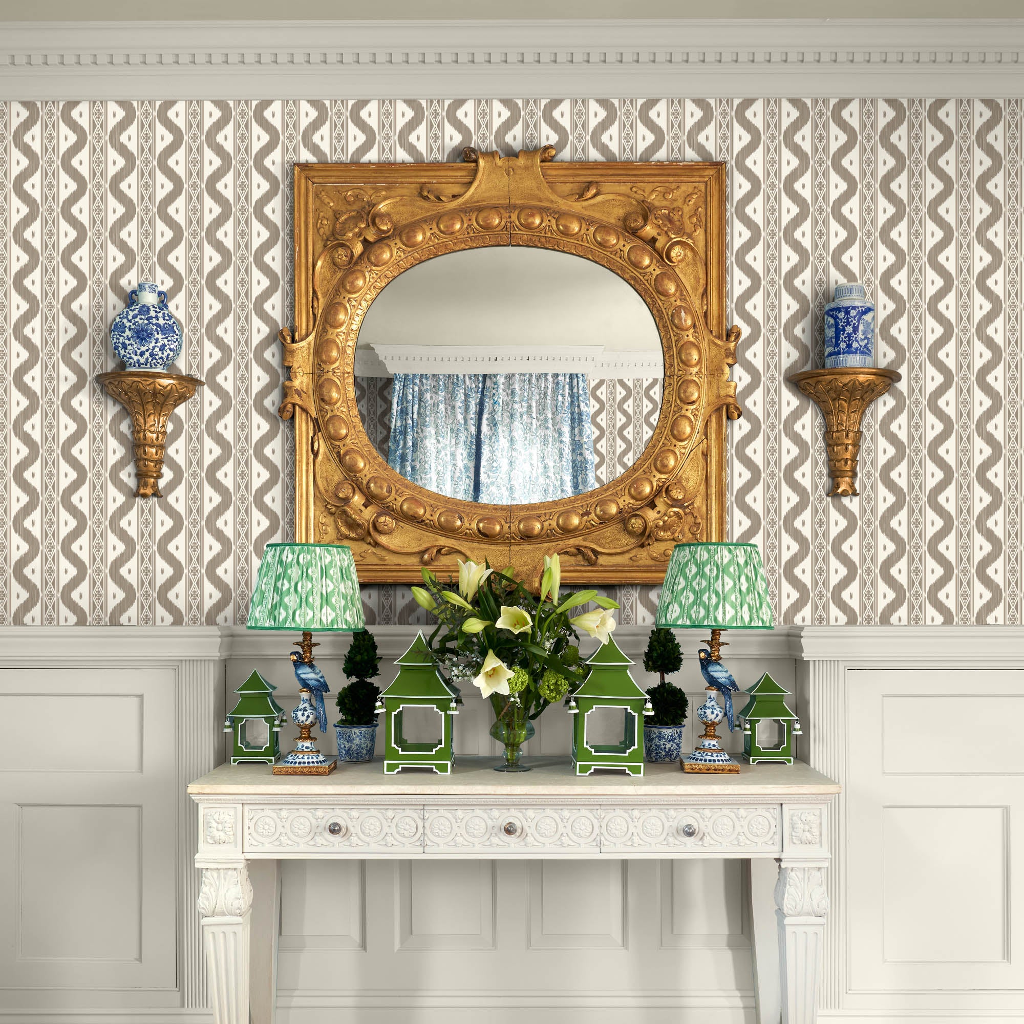 Putty Ikat Stripe Wallpaper