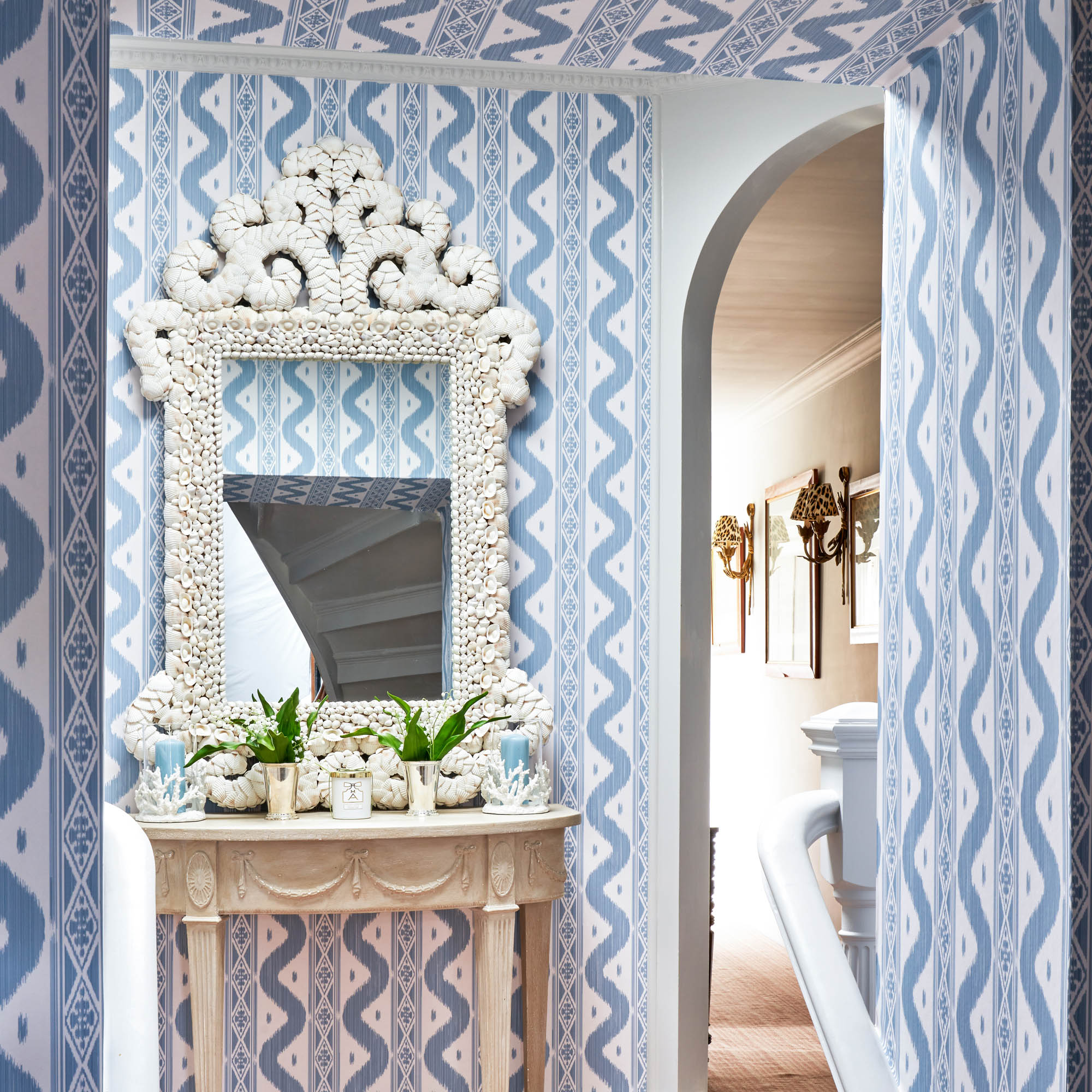 Blue Ikat Stripe Wallpaper