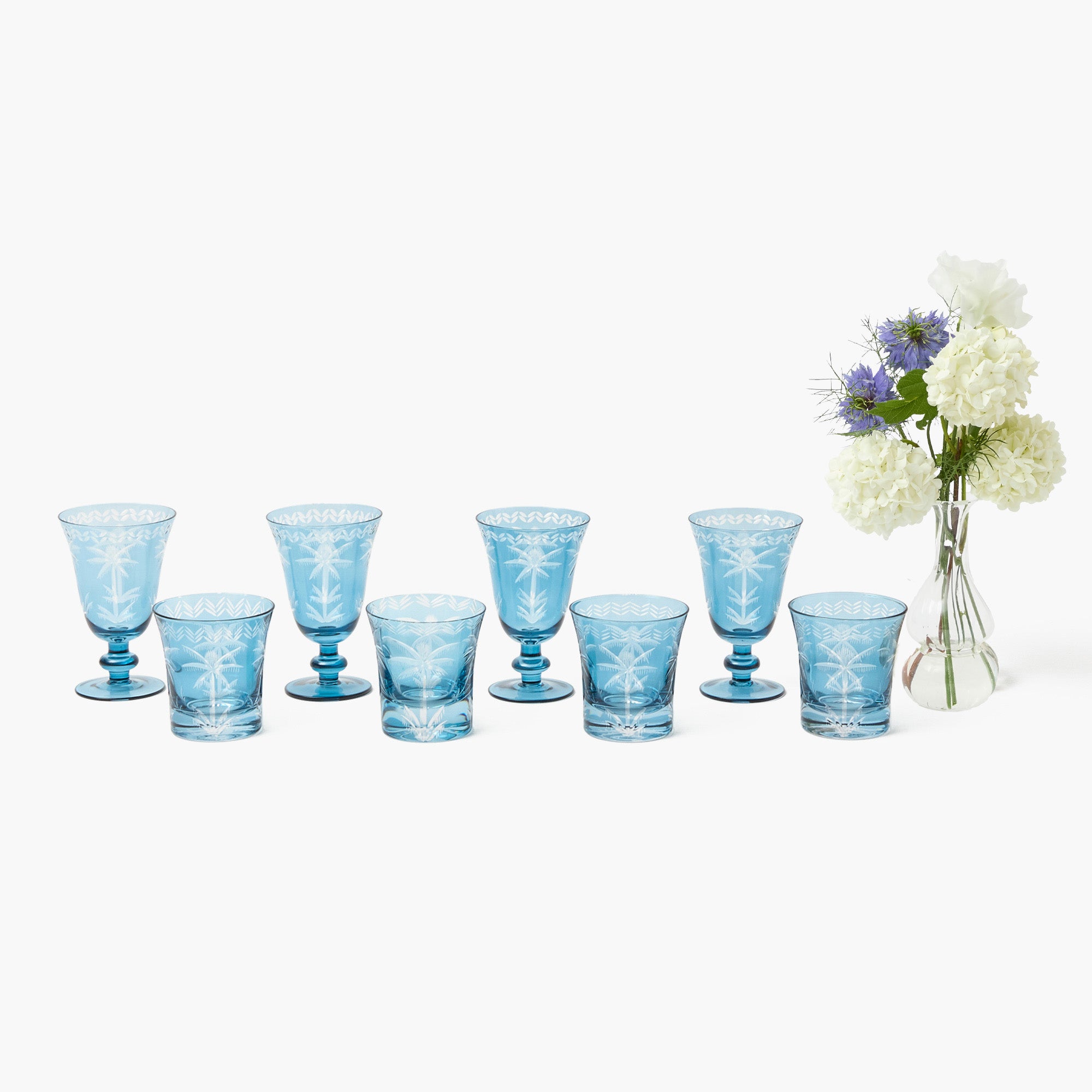 Blue Palm Glassware (Set of 8)