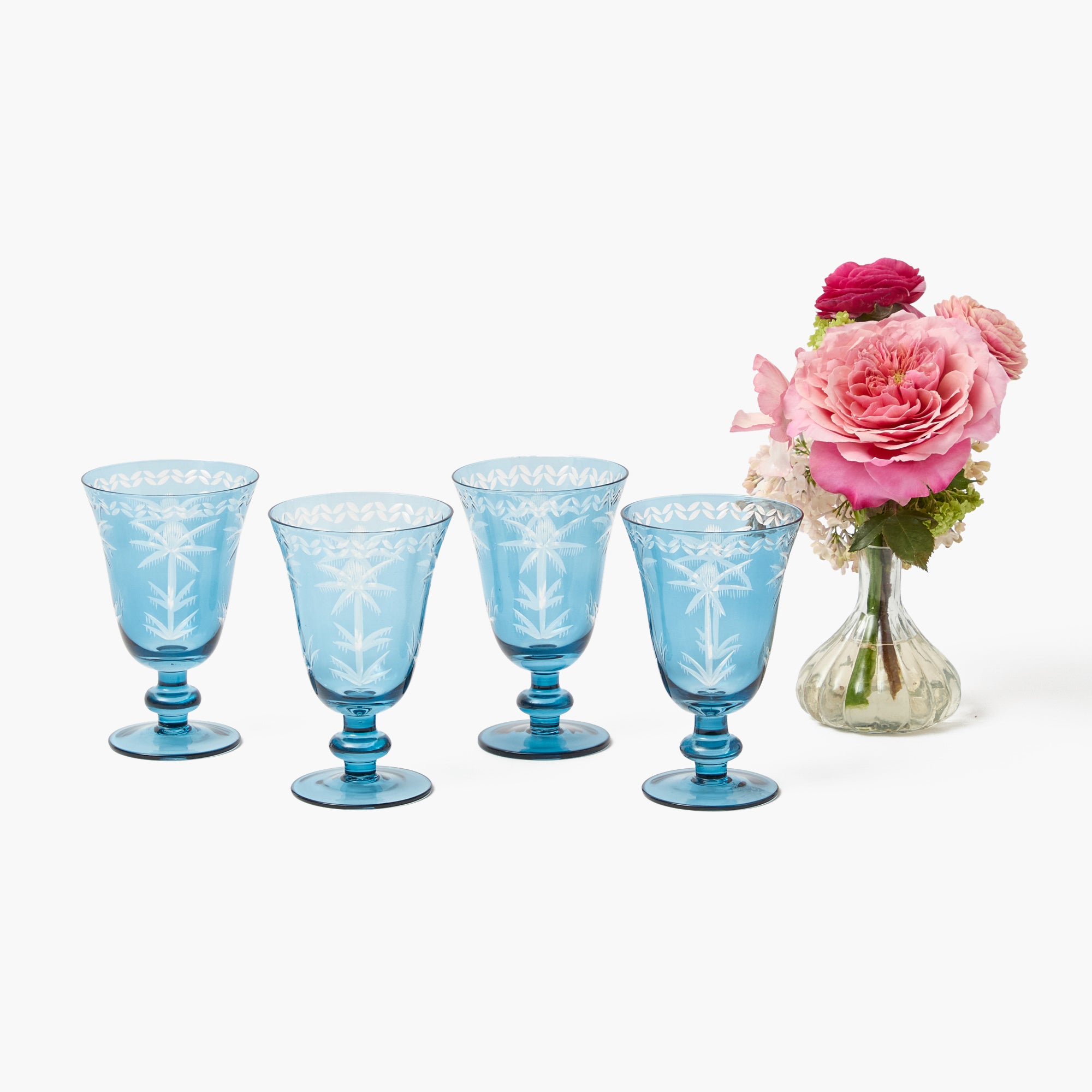 Blue Palm Wine Glasses (Set of 4)