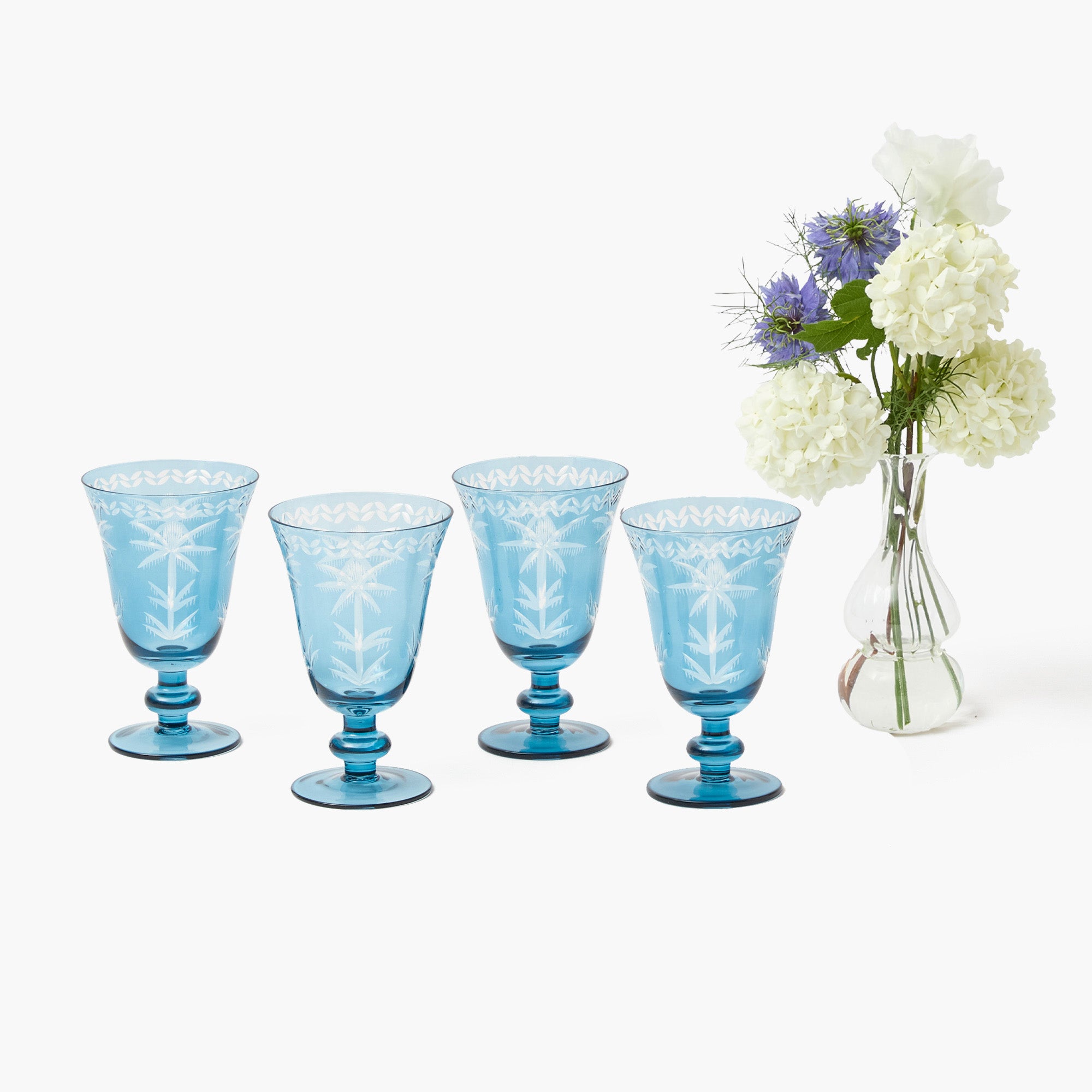 Blue Palm Wine Glasses (Set of 4)