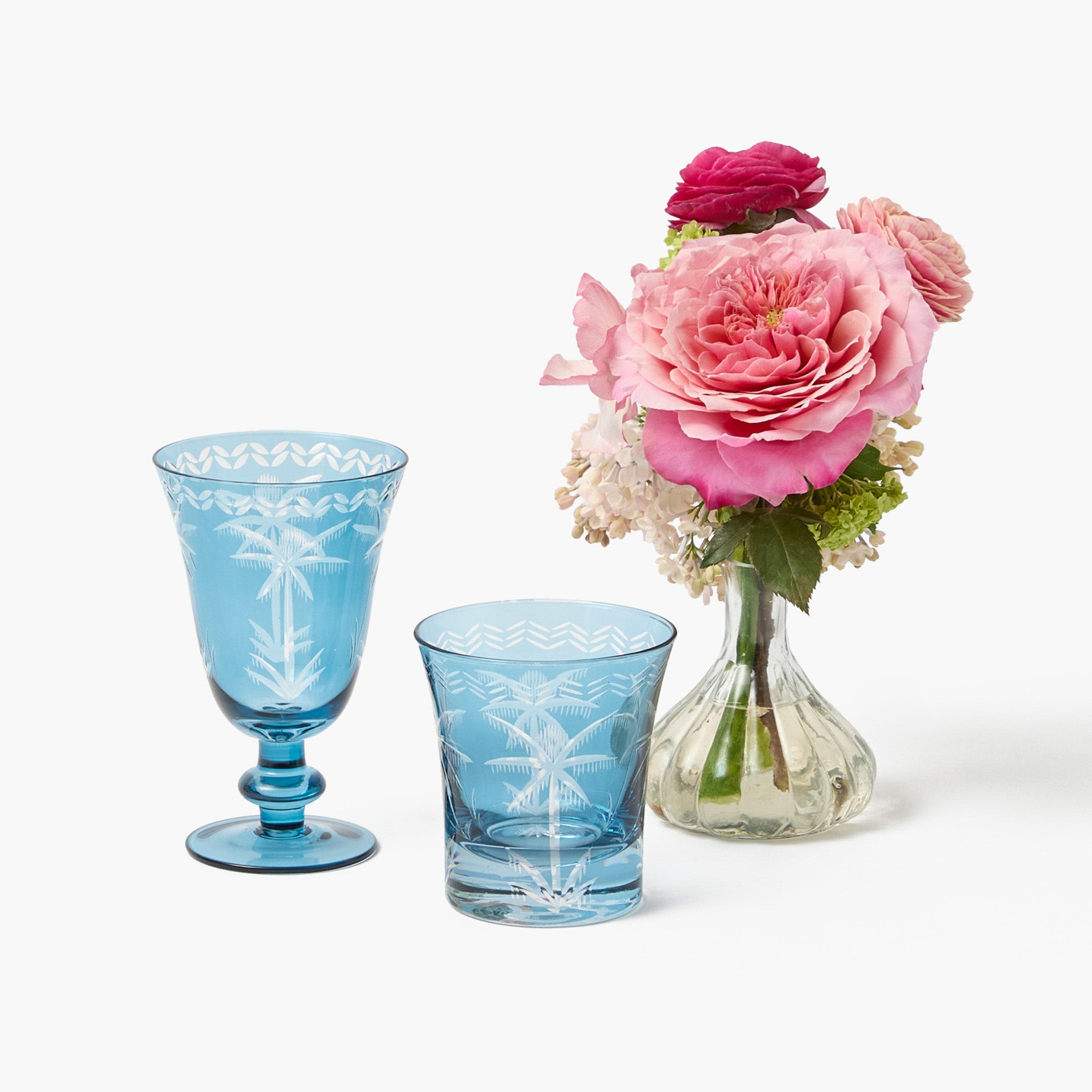 Blue Palm Wine Glasses (Set of 4)