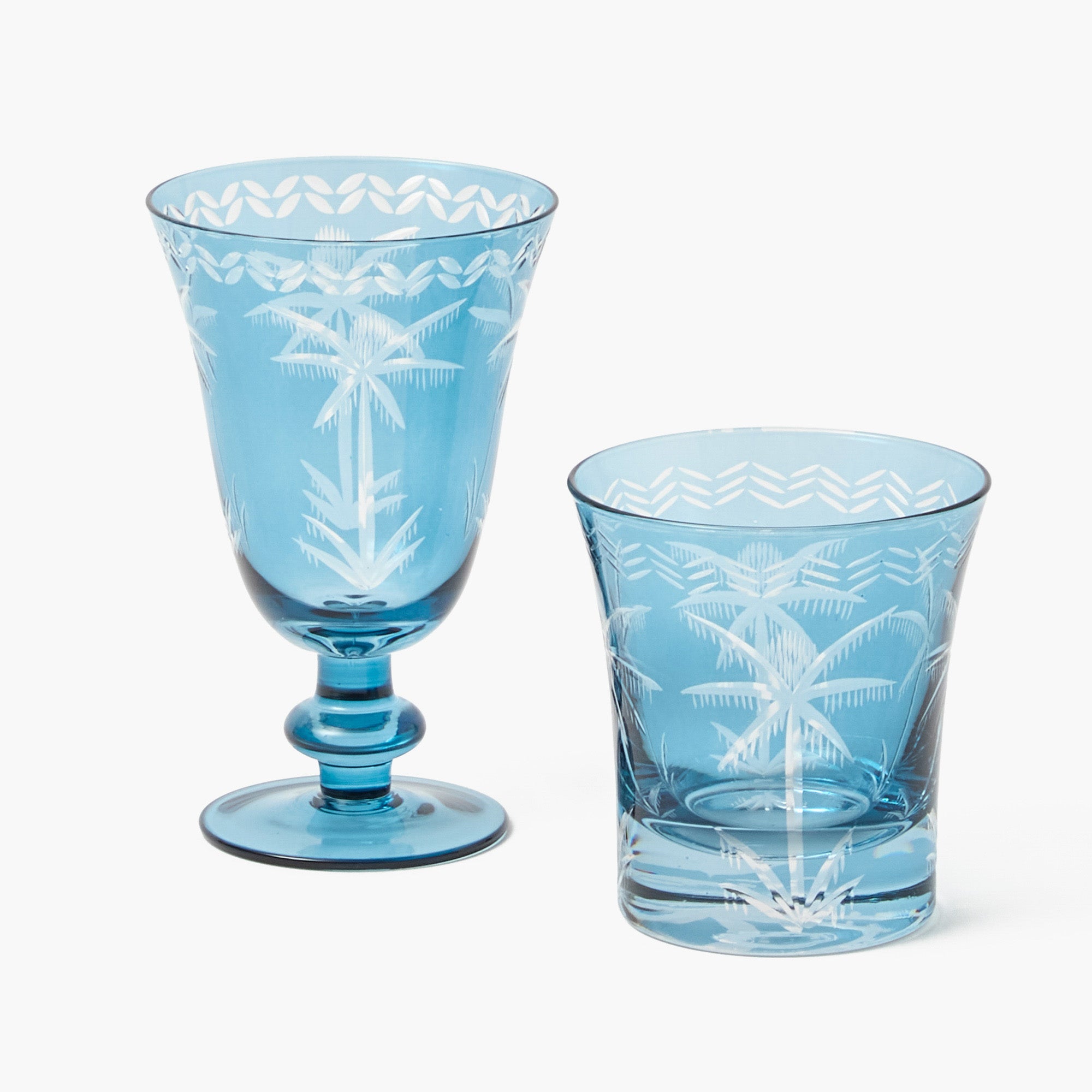 Blue Palm Glassware (Set of 8)
