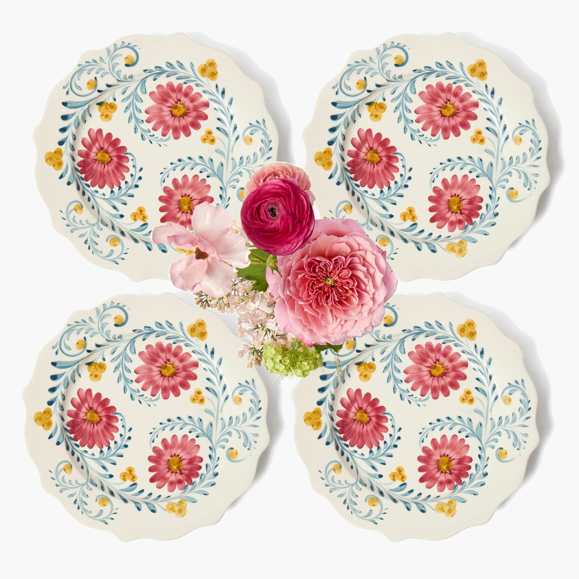 Pink Flowers Dinner Plates (Set of 4)