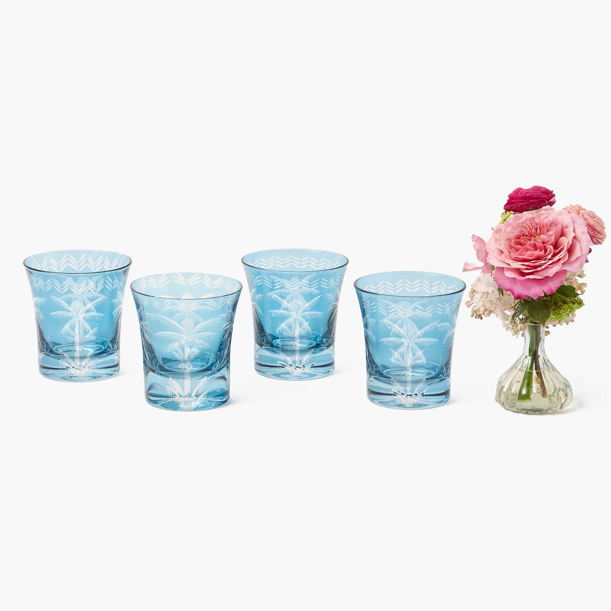 Blue Palm Water Glasses (Set of 4)