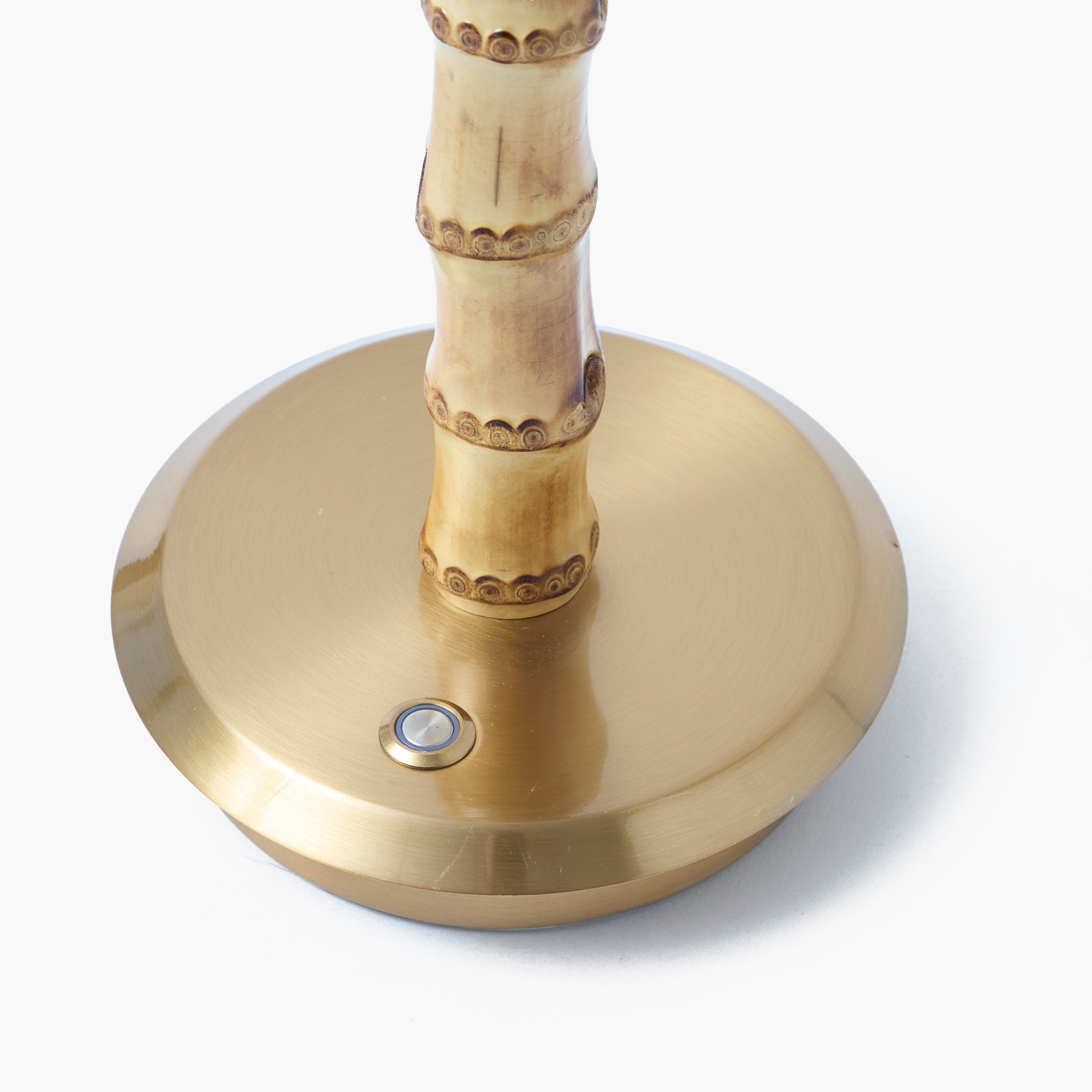 Short Bamboo Rechargeable Lamp with Caramel & Blue Lotus Shade (18cm)