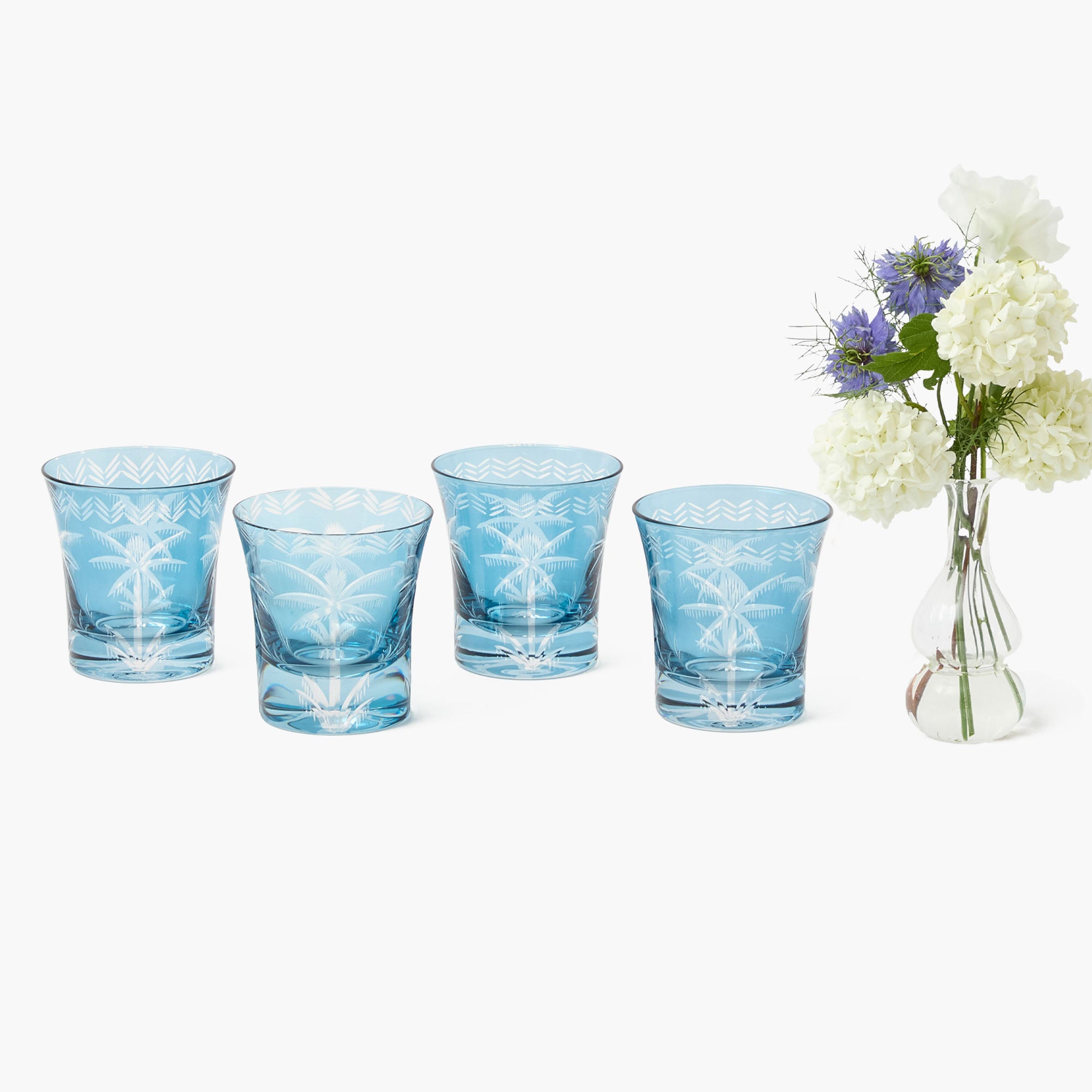 Blue Palm Water Glasses (Set of 4)