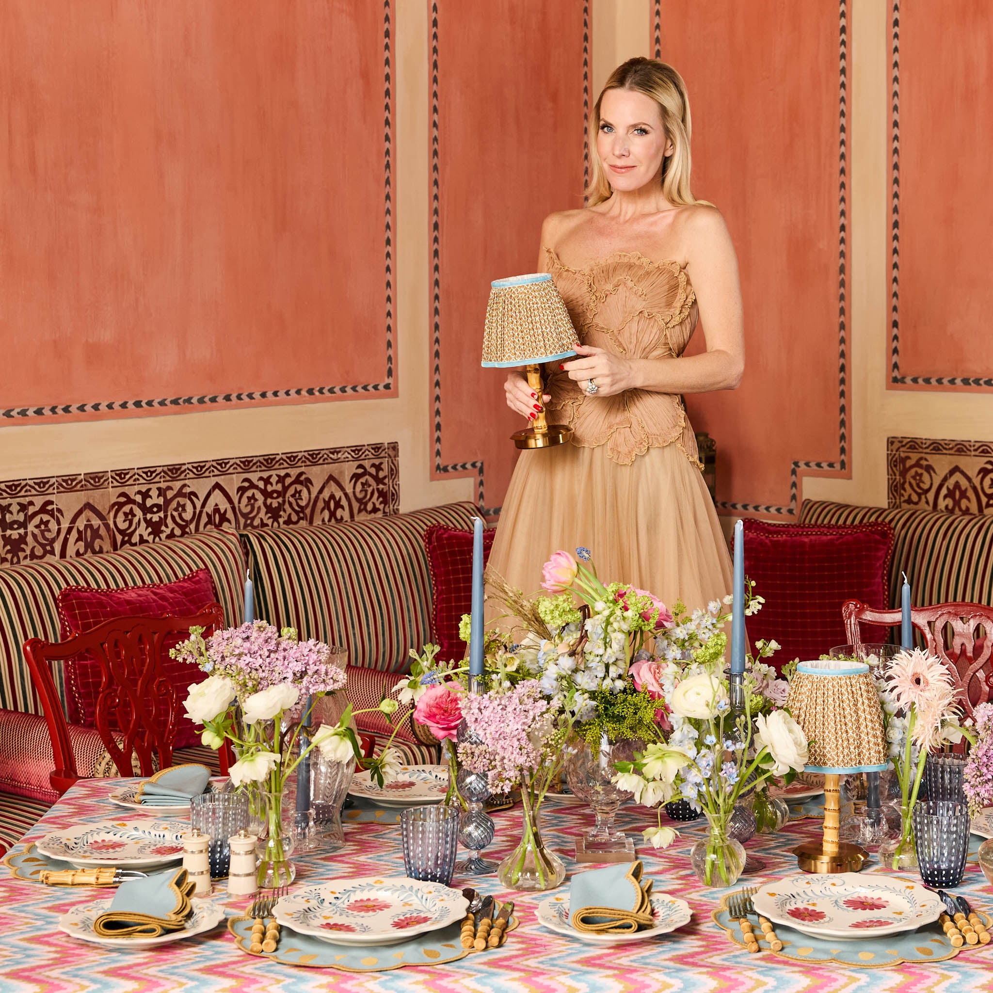 Caramel & Blue Lotus Lampshade (18cm)