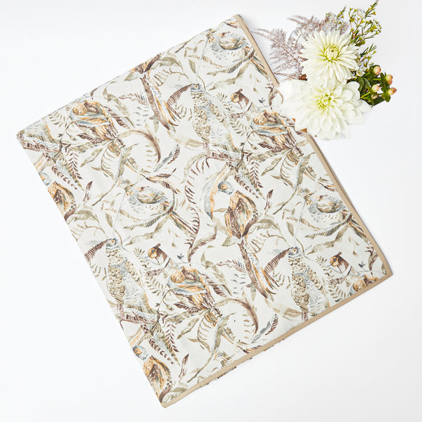 Tablecloth featuring shaded pheasant motifs in elegant design.