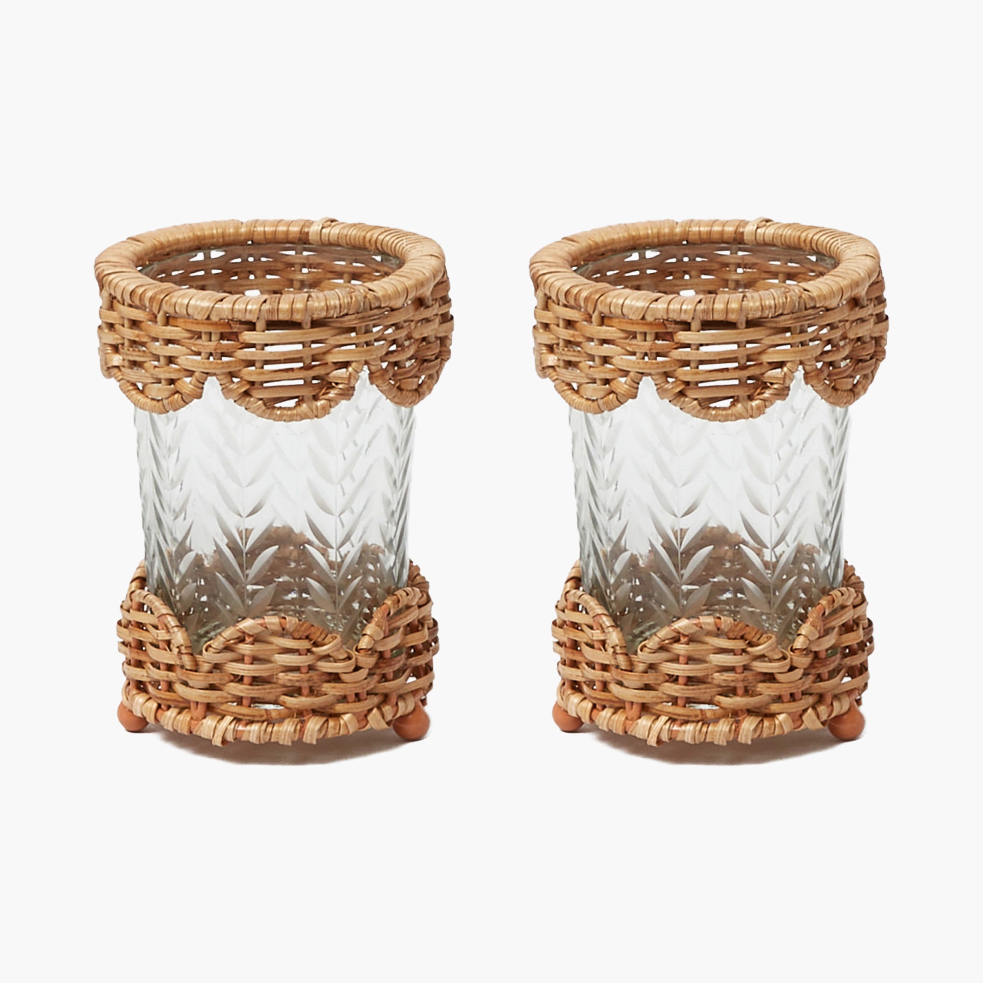 Small Helena Rattan Hurricane Lantern (Pair)