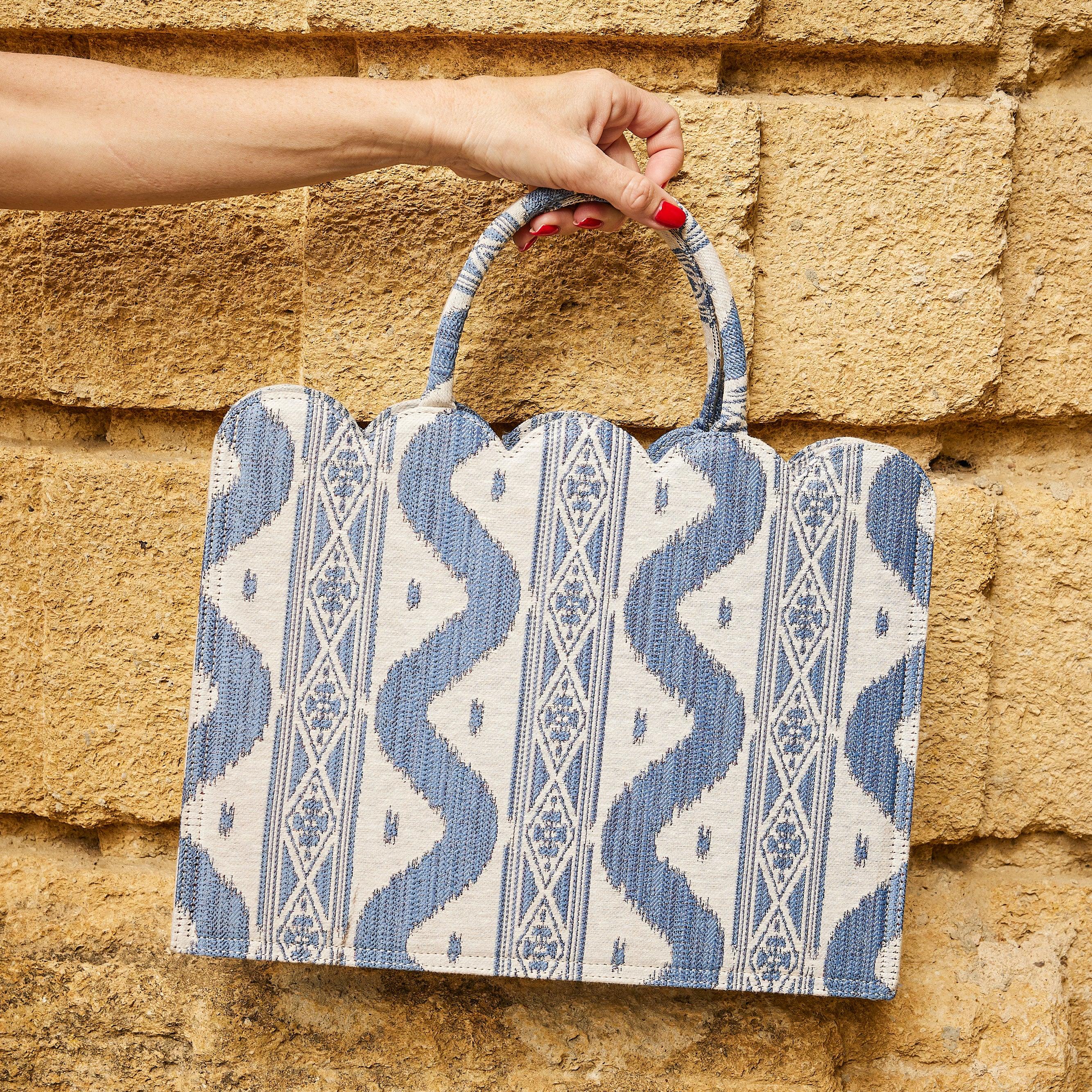 Small Mrs. Alice Tote Bag (Blue Ikat) - Mrs. Alice