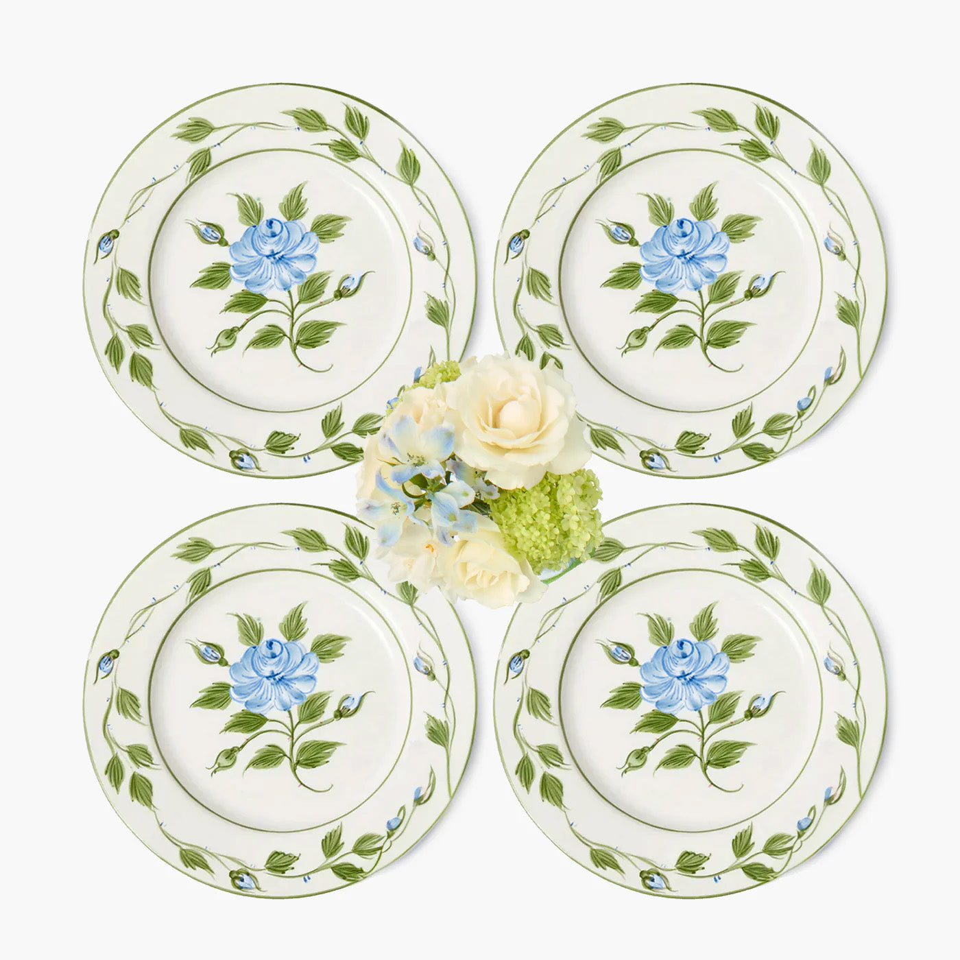 Blue Rose Bud Starter Plates (Set of 4)