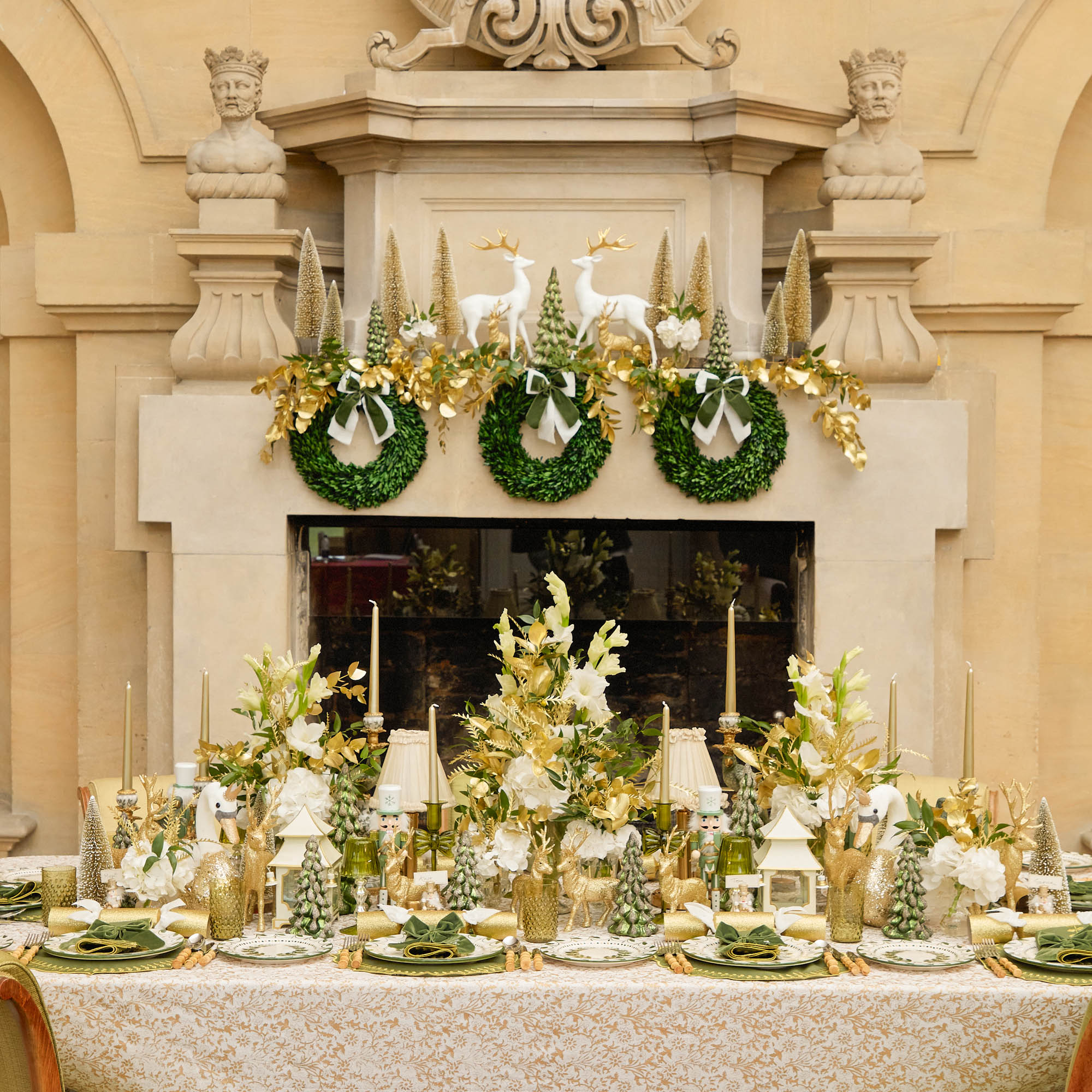 Celine Green Glass Bow Candlescape (Gold)