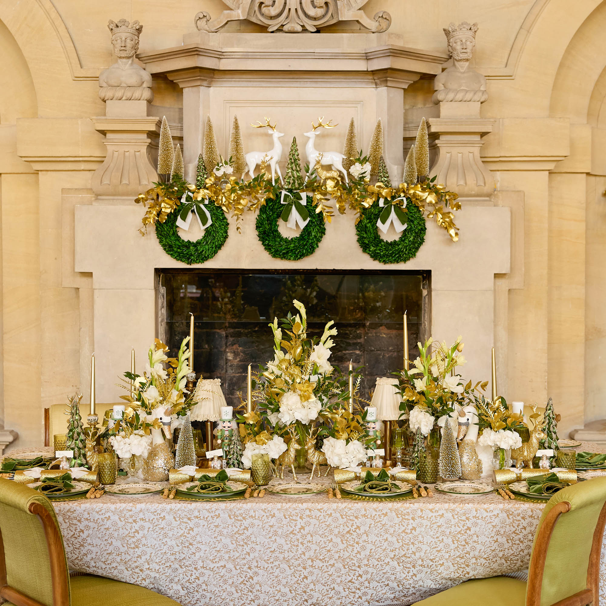 Gold Glitter Crackers with White Velvet Bows (Set of 6)