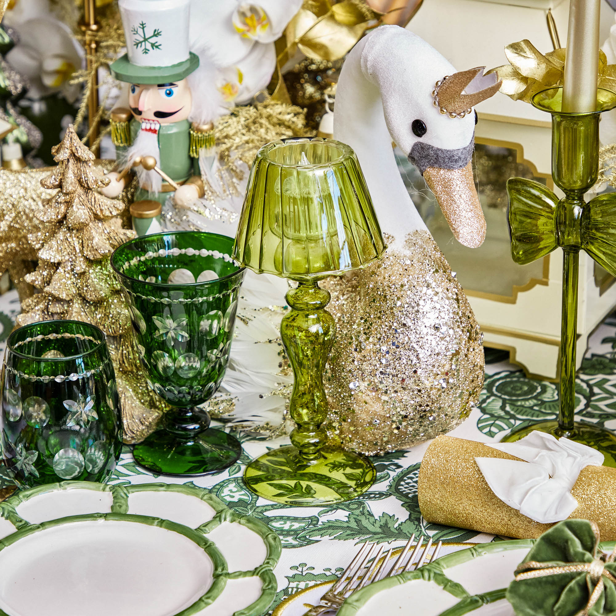 Olive Glass Lantern Tea Light Holder (Pair) - 18 cm