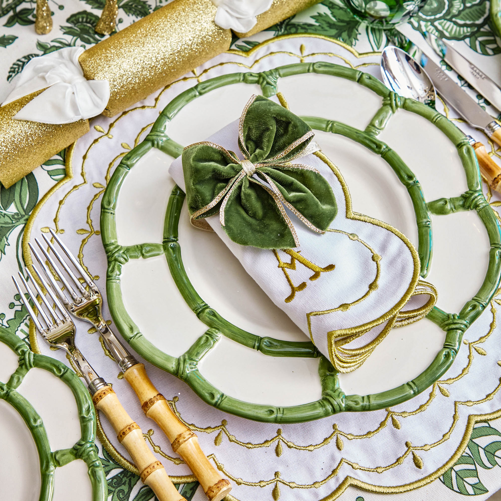 Gold Trimmed Green Velvet Bows (Set of 4)