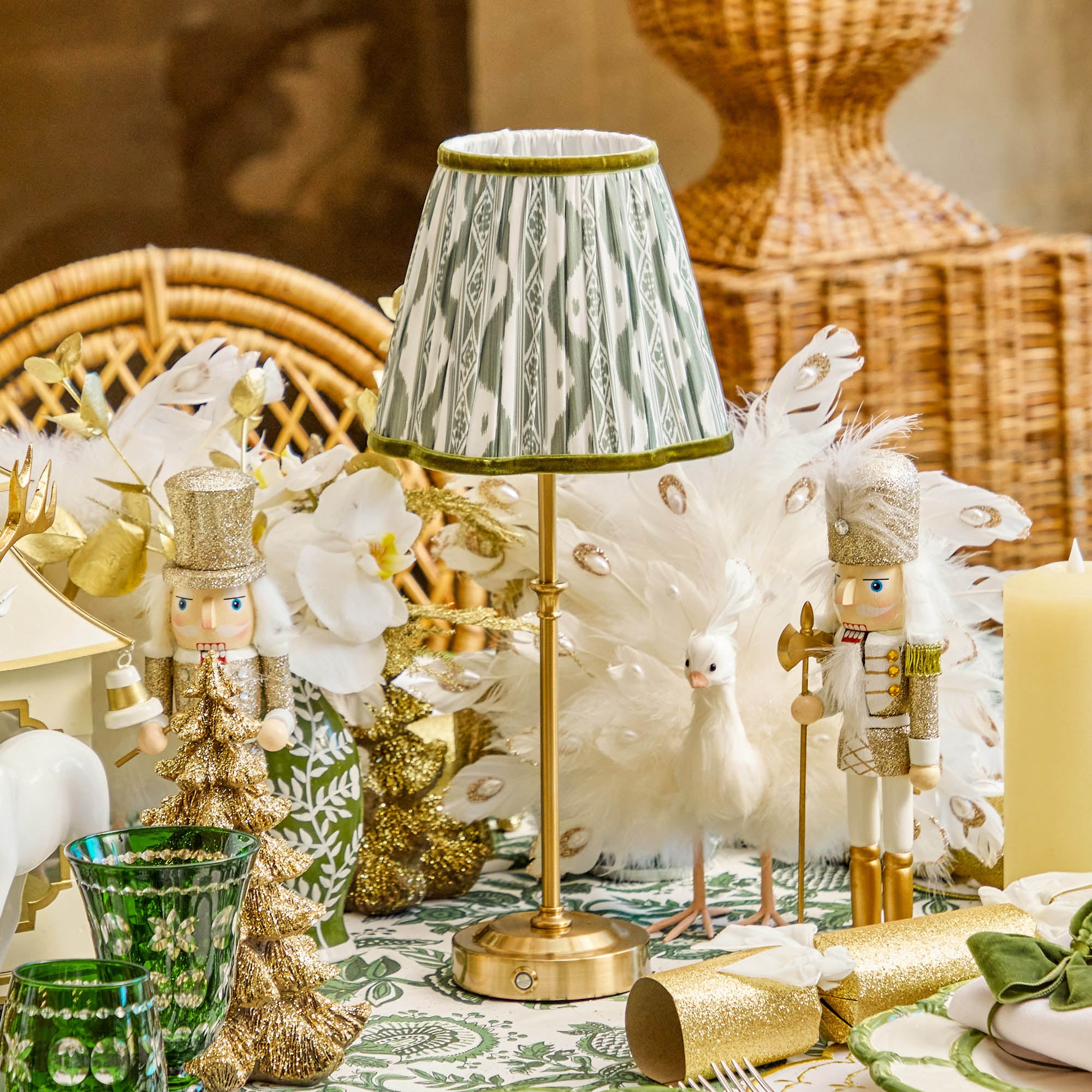 Olive Green Ikat Lampshade (18cm)