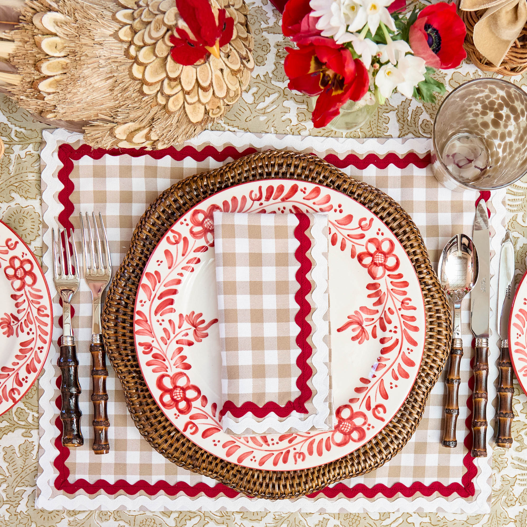 Rossina Putty Gingham & Red Placemats (Set of 4)