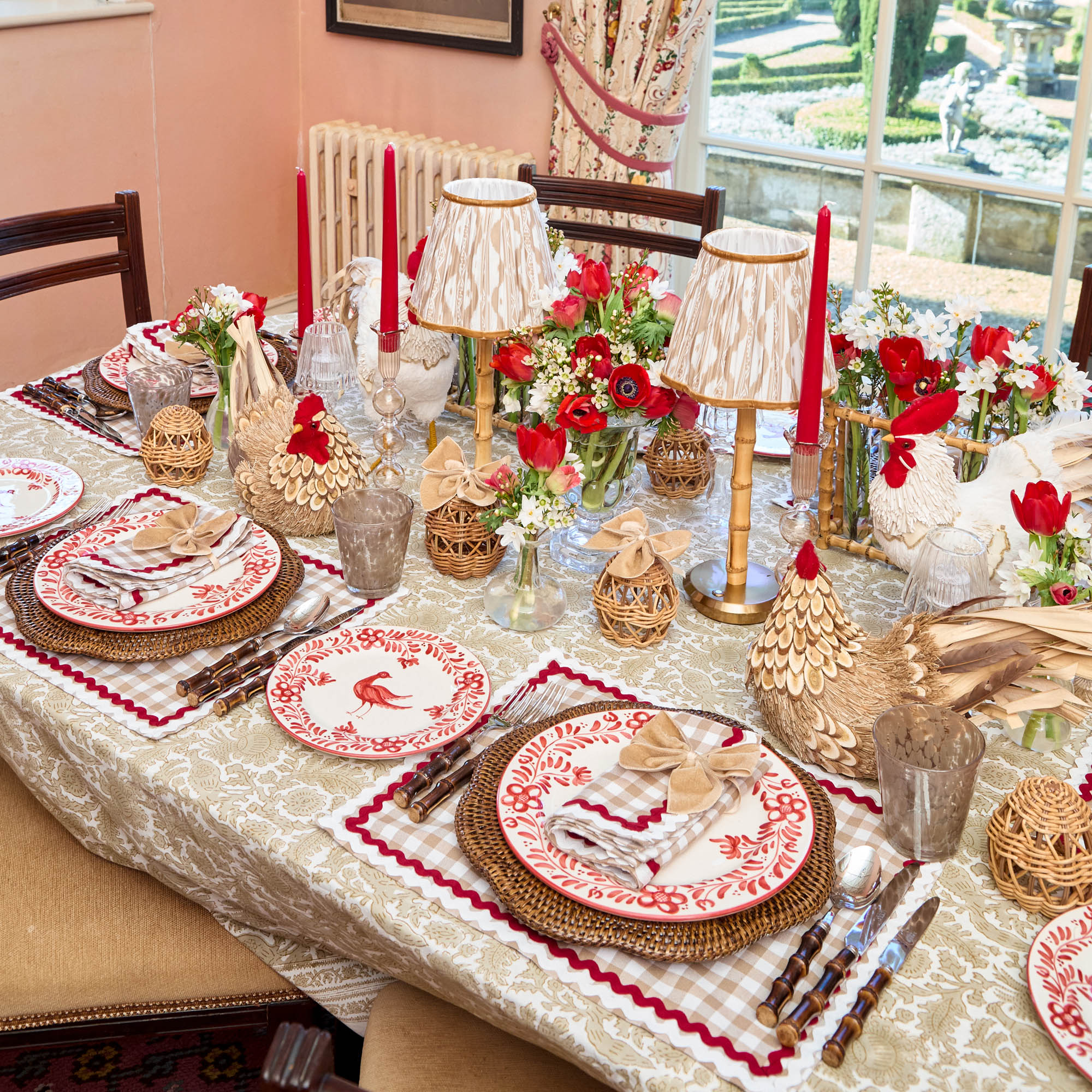 Rossina Putty Gingham & Red Placemats (Set of 4)