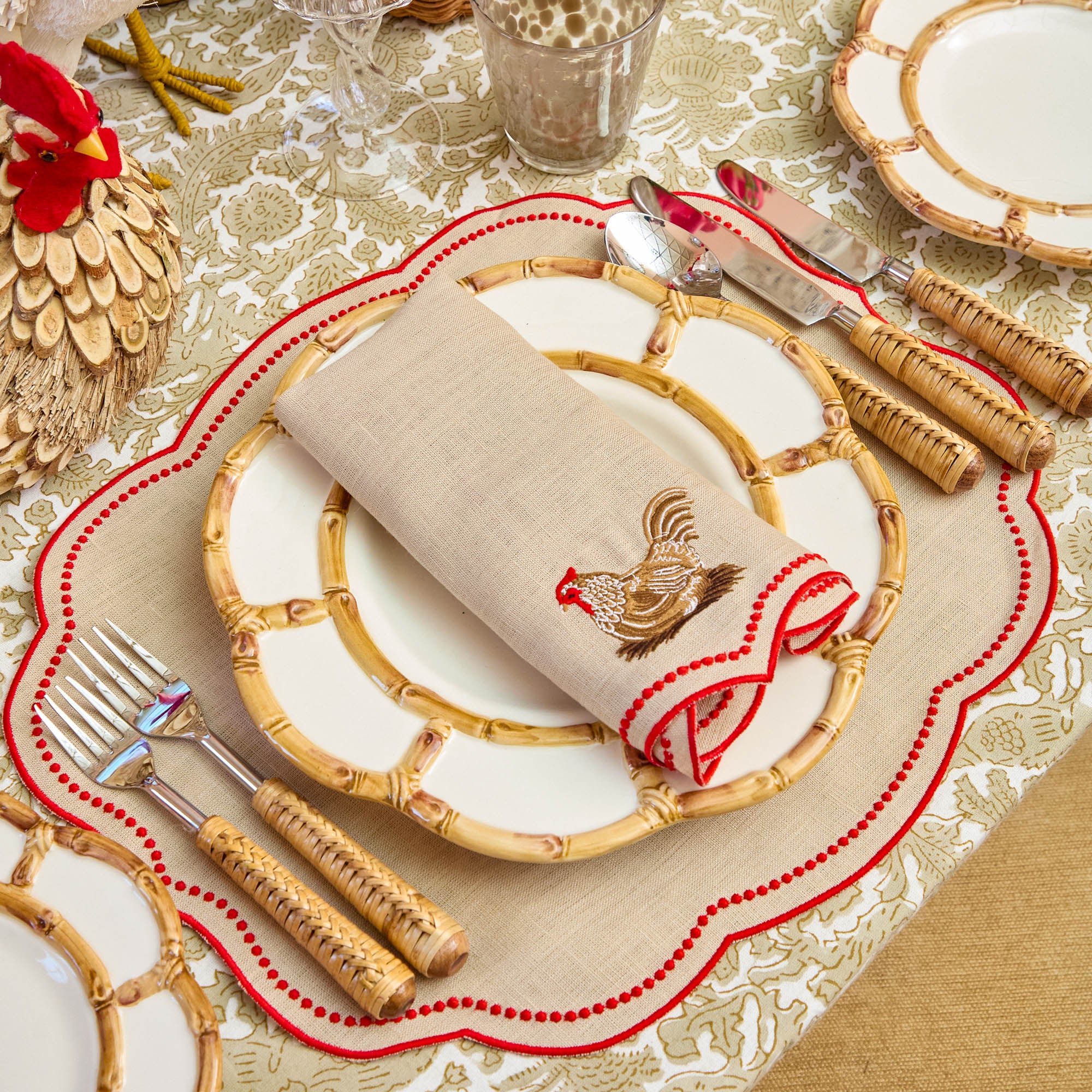 Eloise Putty & Red Linen Placemats (Set of 4)