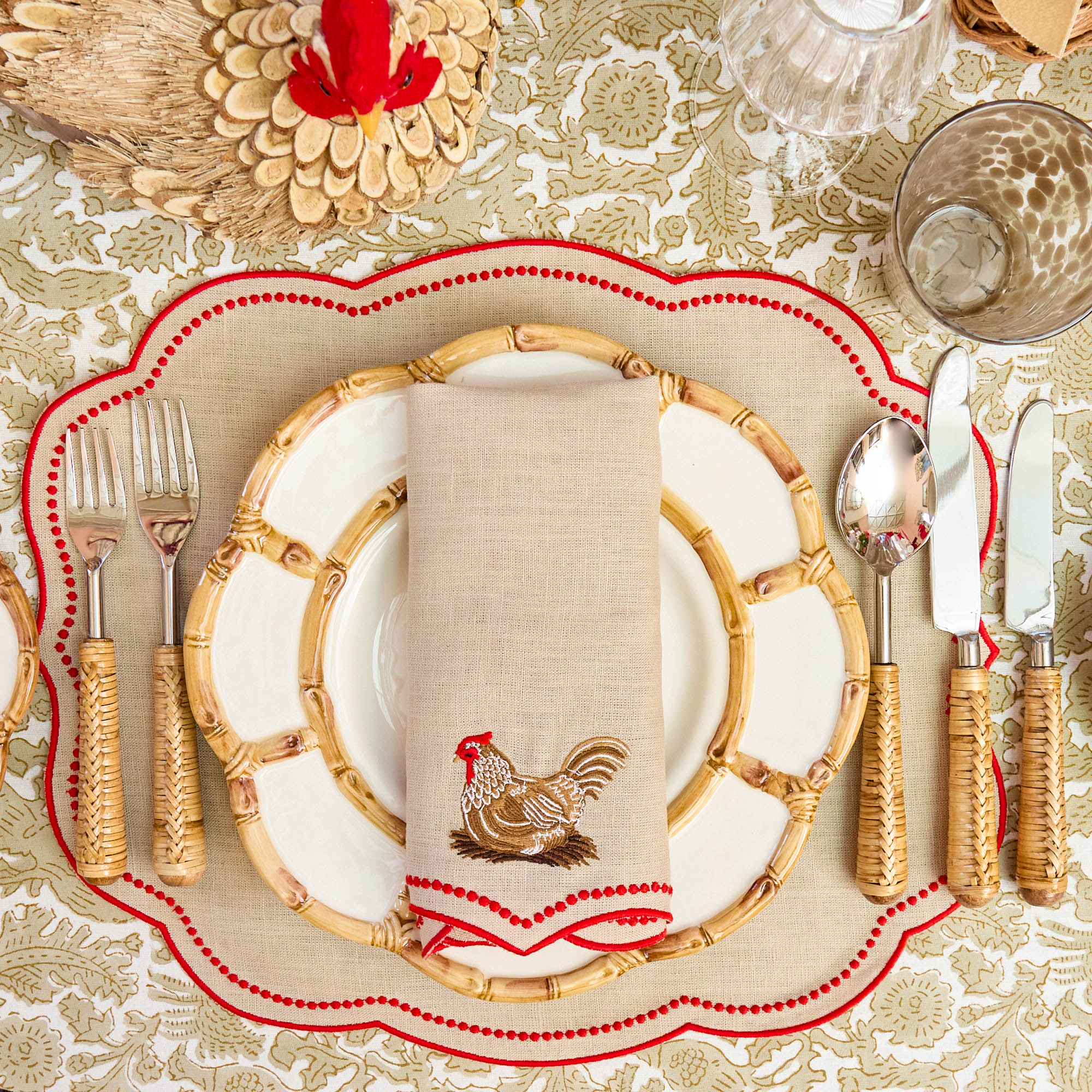 Eloise Putty & Red Linen Placemats (Set of 4)