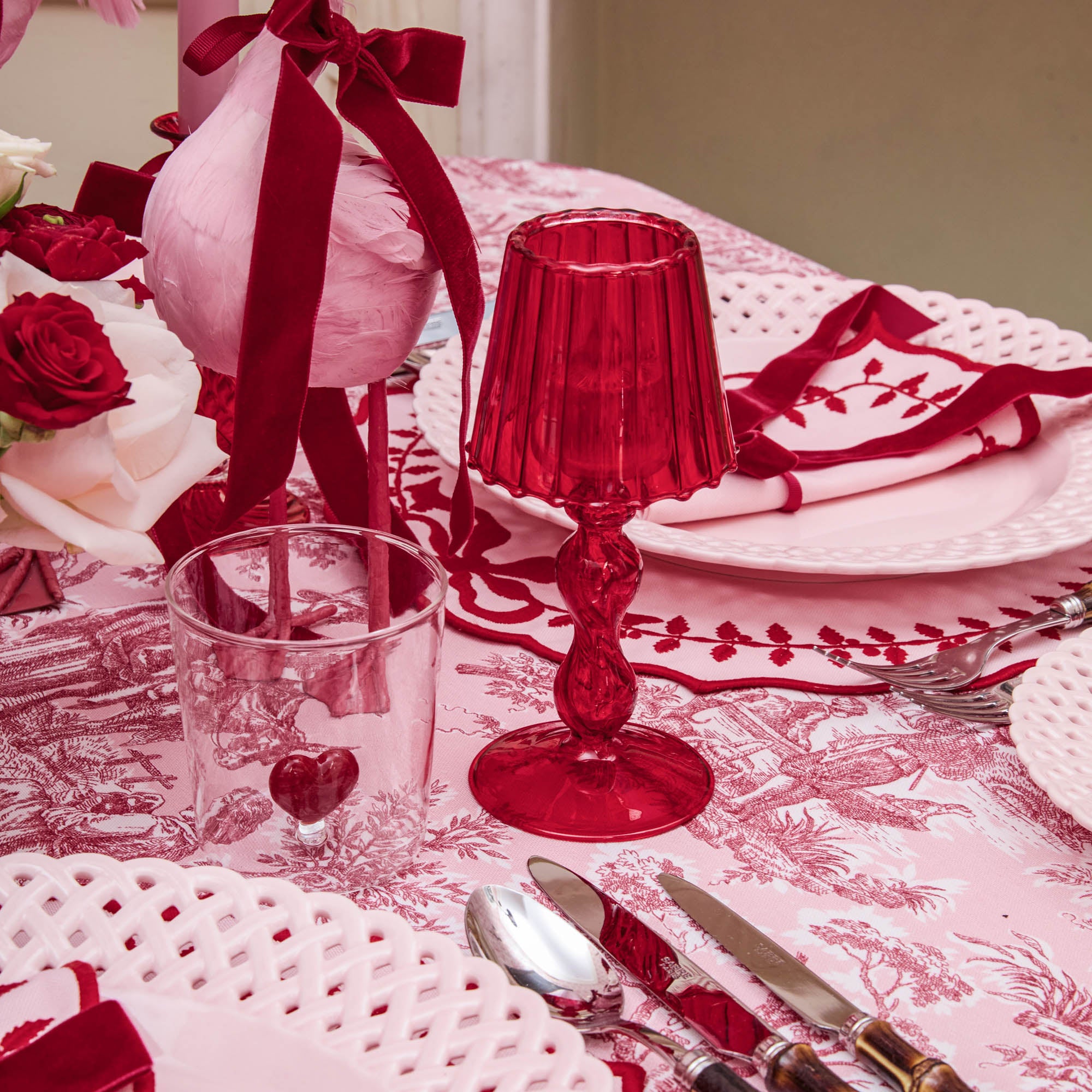 Red Glass Lantern Tea Light Holder Set