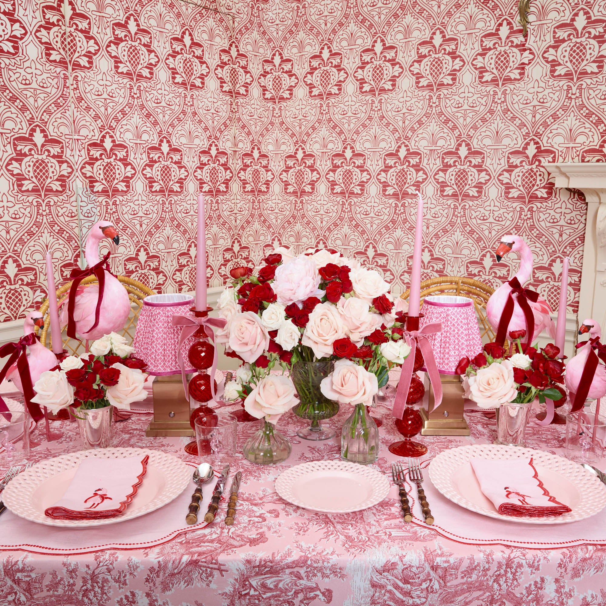 Eloise Pink & Red Linen Placemats (Set of 4)