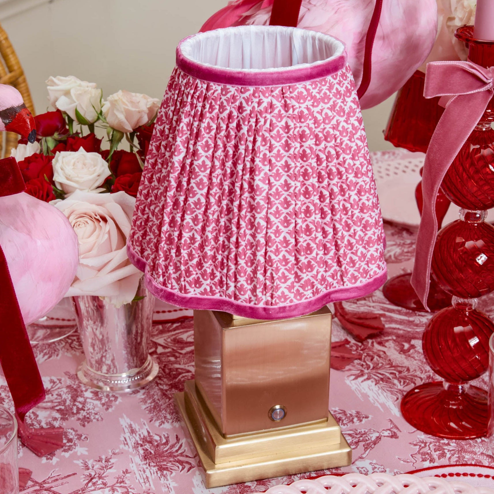 Square Rechargeable Lamp with Raspberry Lotus Shade (18cm)
