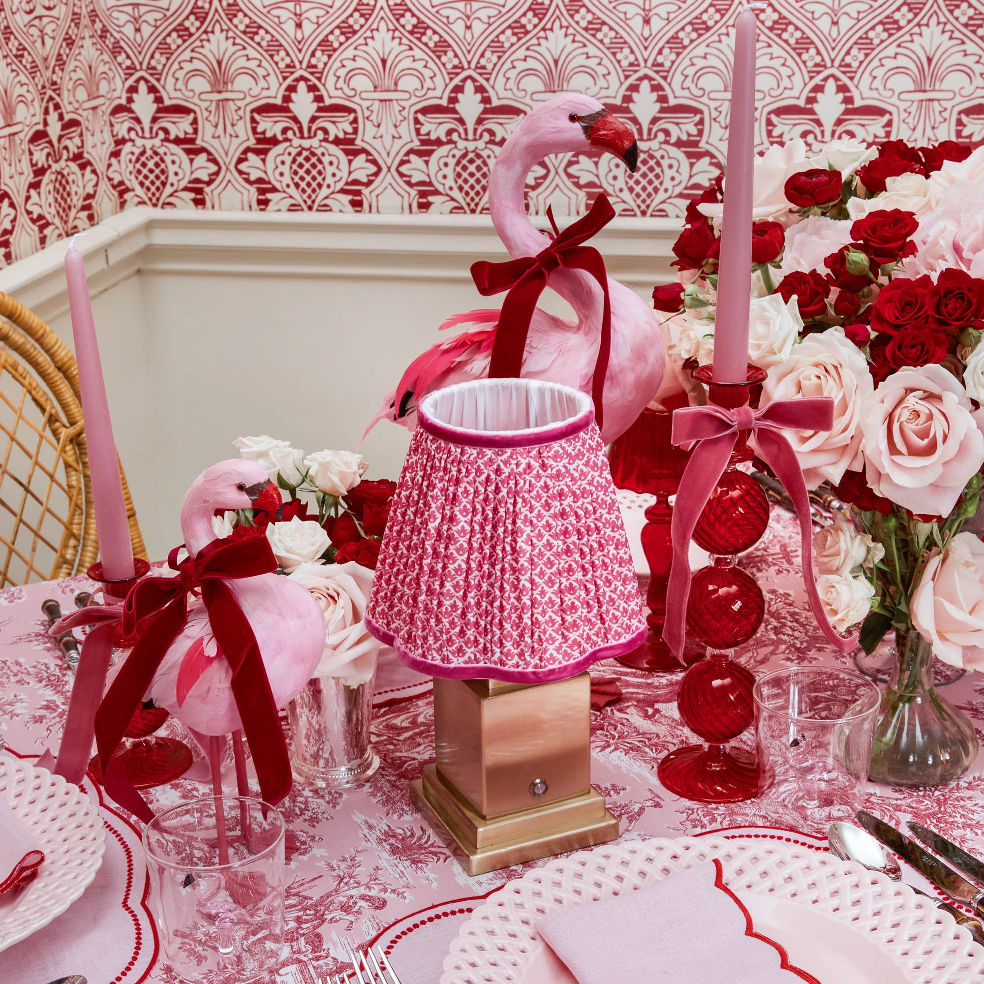 Square Rechargeable Lamp with Raspberry Lotus Shade (18cm)