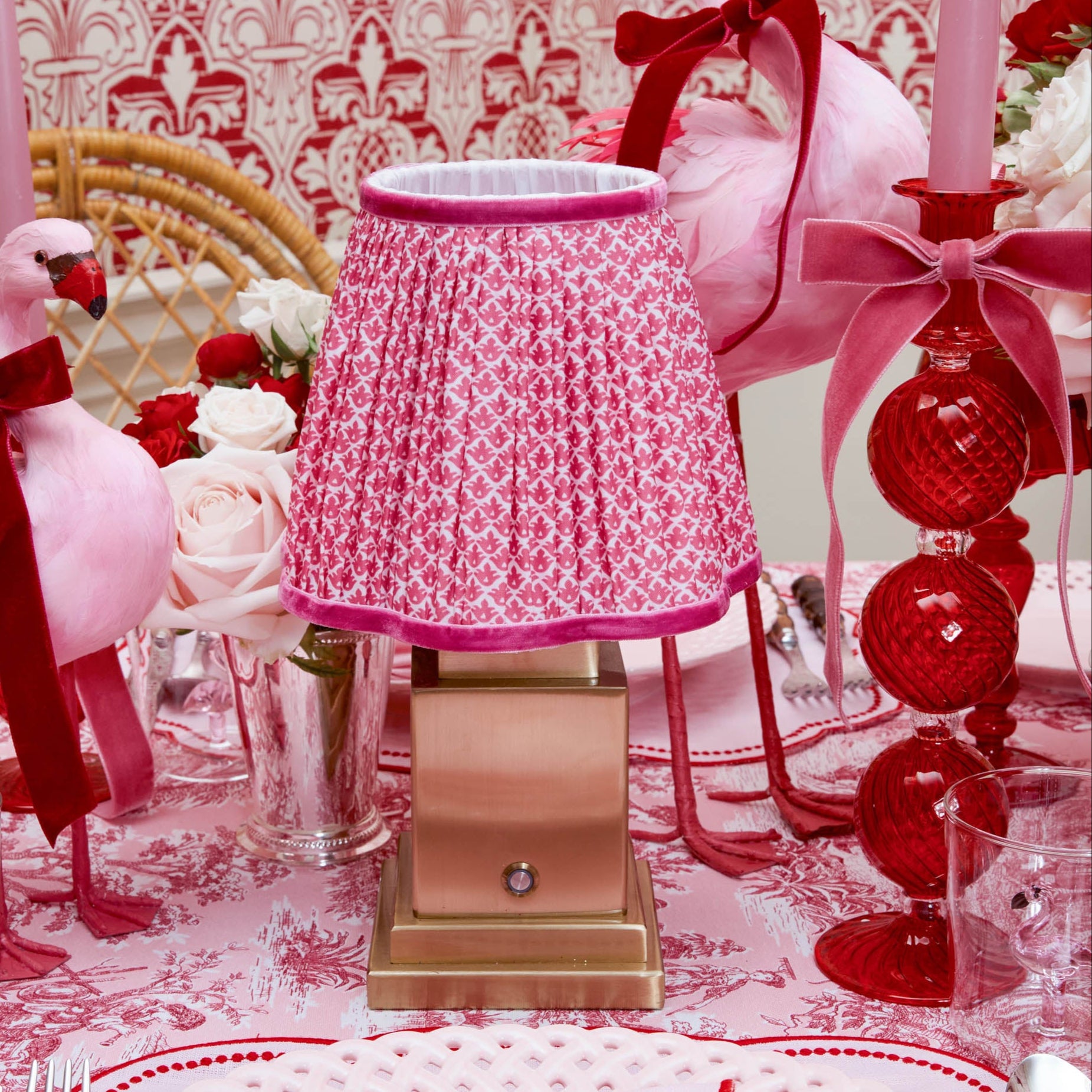 Square Rechargeable Lamp with Raspberry Lotus Shade (18cm)