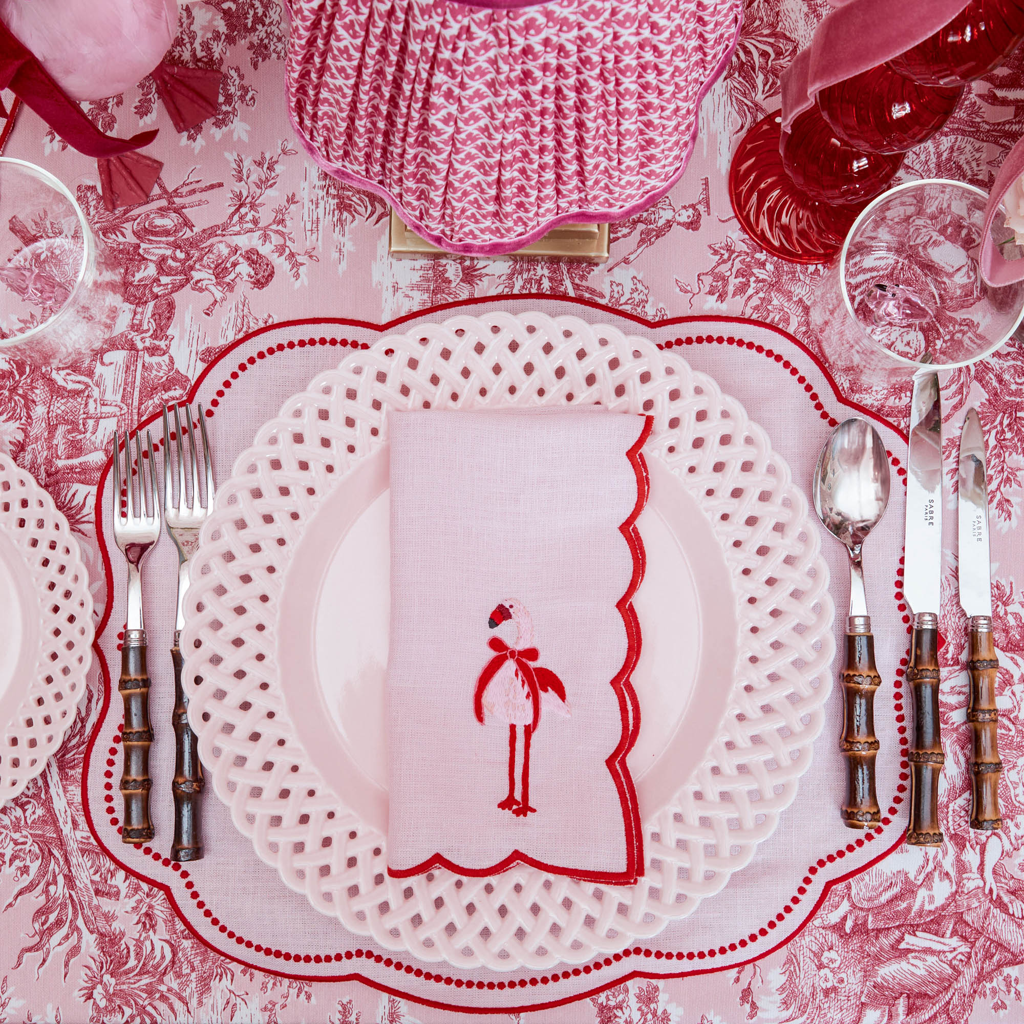 Eloise Pink & Red Linen Placemats (Set of 4)