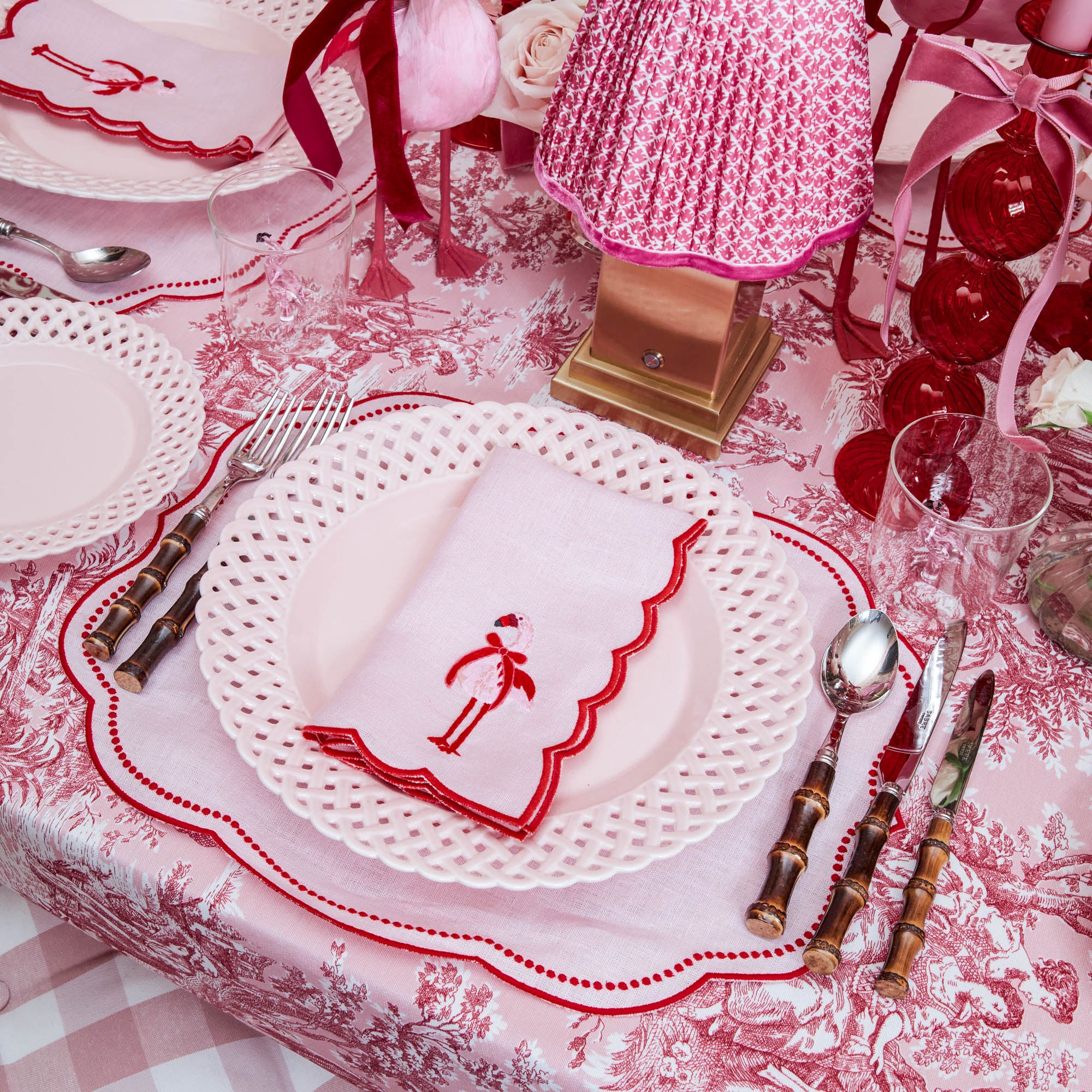 Eloise Pink & Red Linen Placemats (Set of 4)