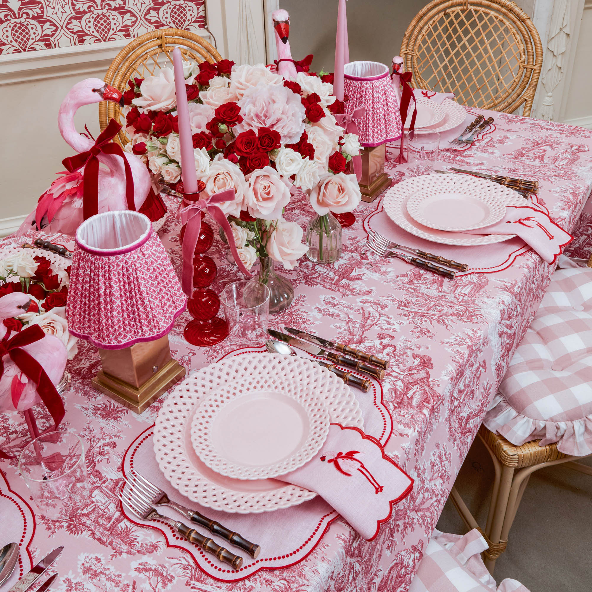 Eloise Pink & Red Linen Placemats (Set of 4)