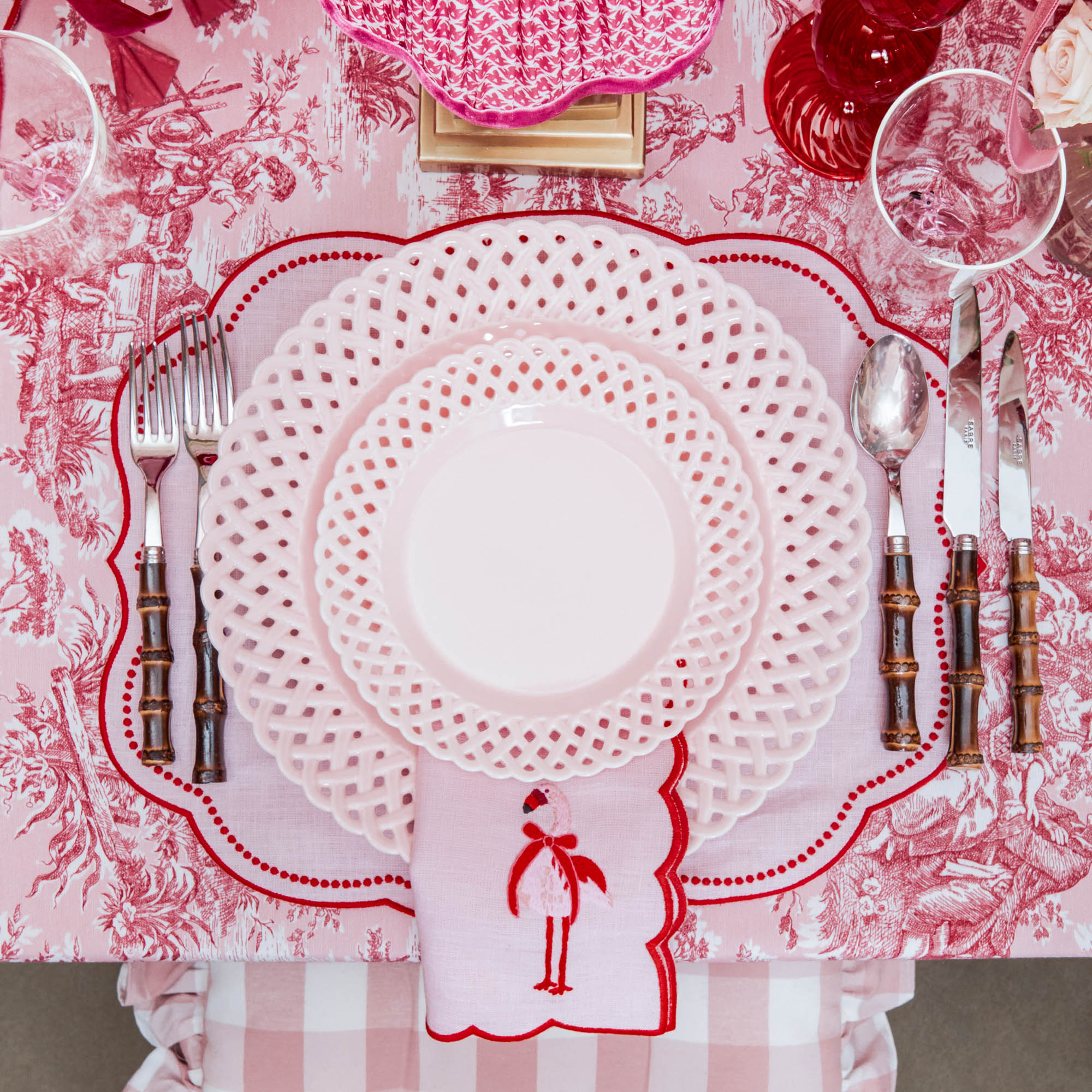 Eloise Pink & Red Linen Placemats (Set of 4)
