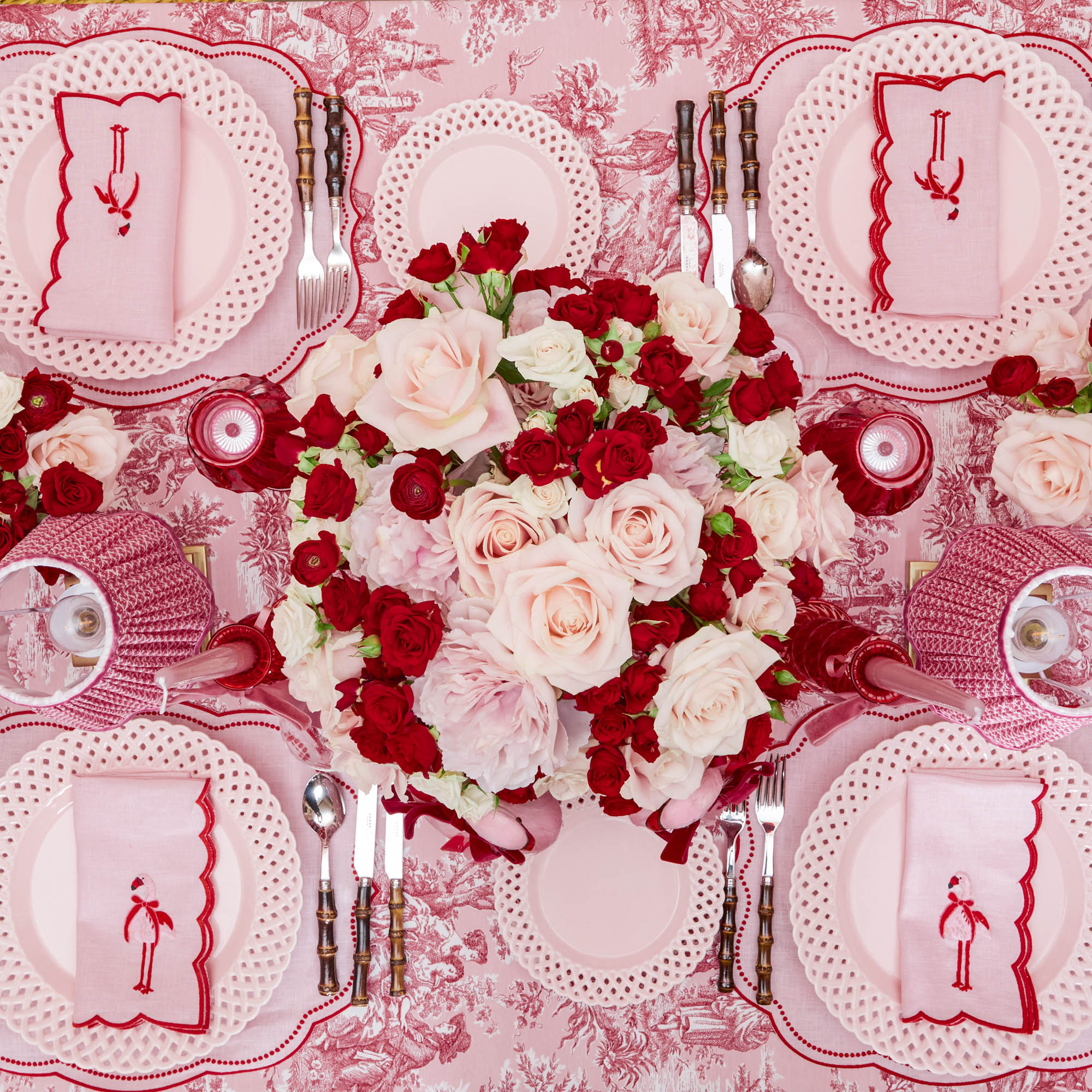 Eloise Pink & Red Linen Placemats (Set of 4)