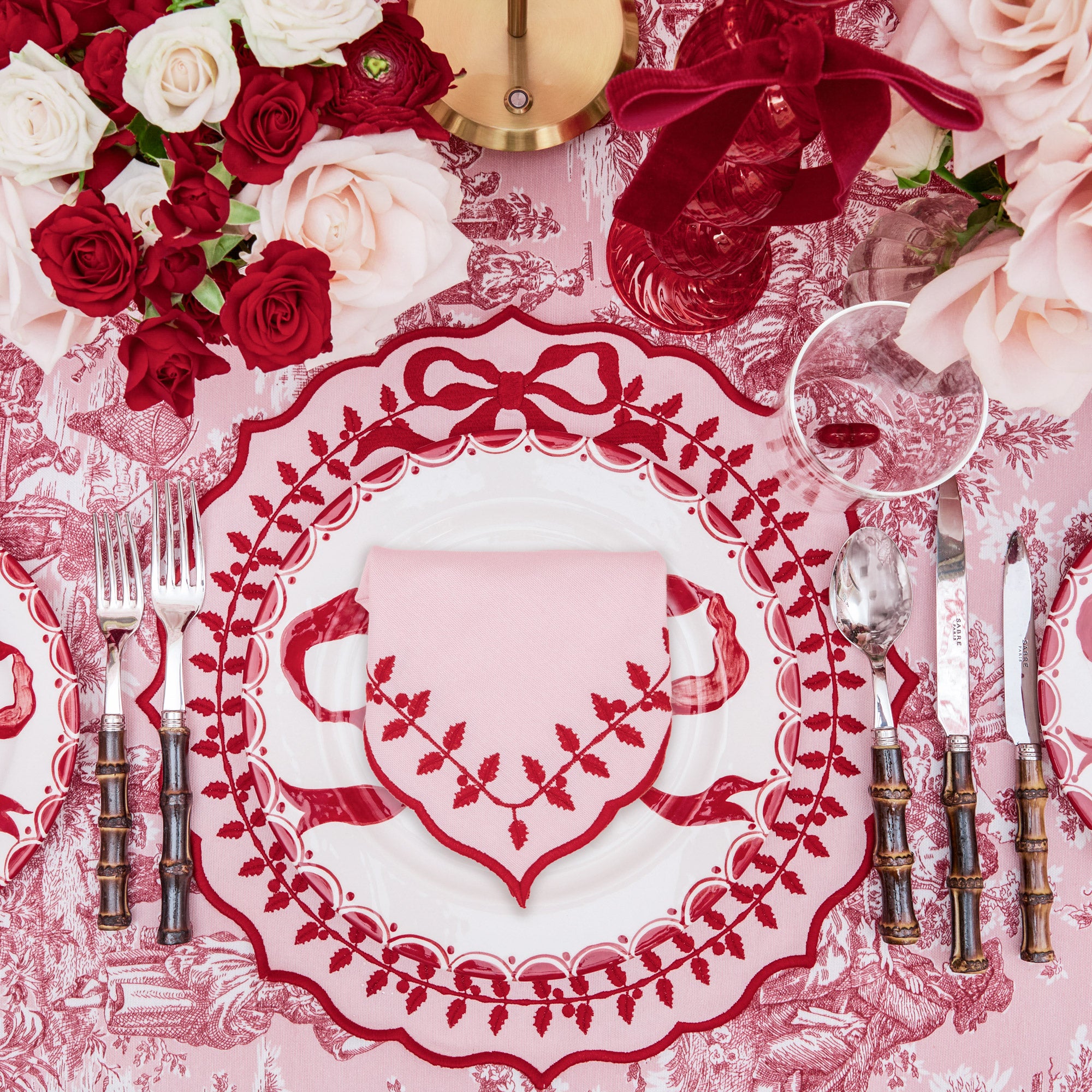 Cackleberry Home Laurel Hearts – Set Di 4 Asciugamani Da Cucina In Cotone, Motivo Cuori E Foglie Di Alloro, 71x40 Cm, Rossi, Ideali Per San Valentino