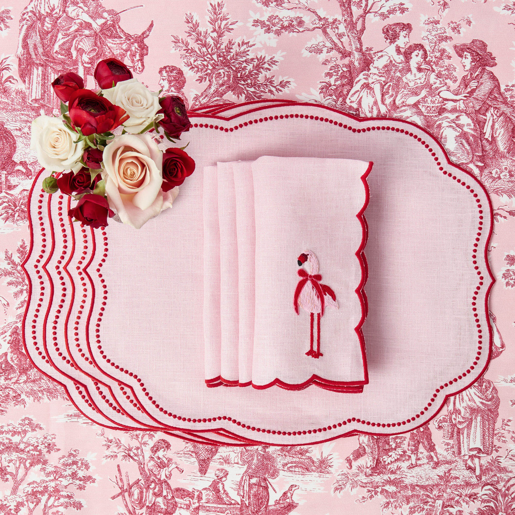Eloise Pink & Red Linen Placemats (Set of 4)