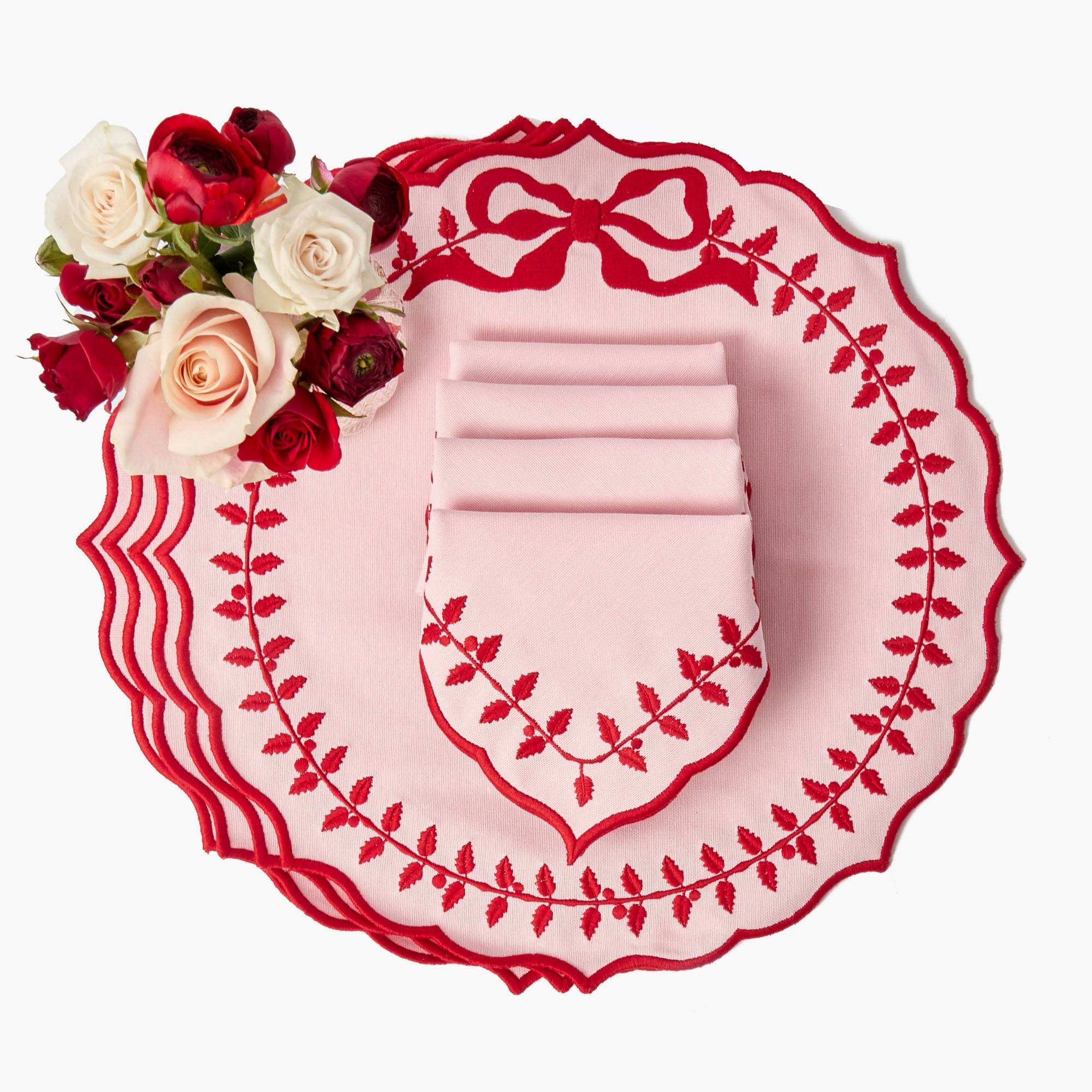 Pink & Red Bow Laurel Placemats (Set of 4)