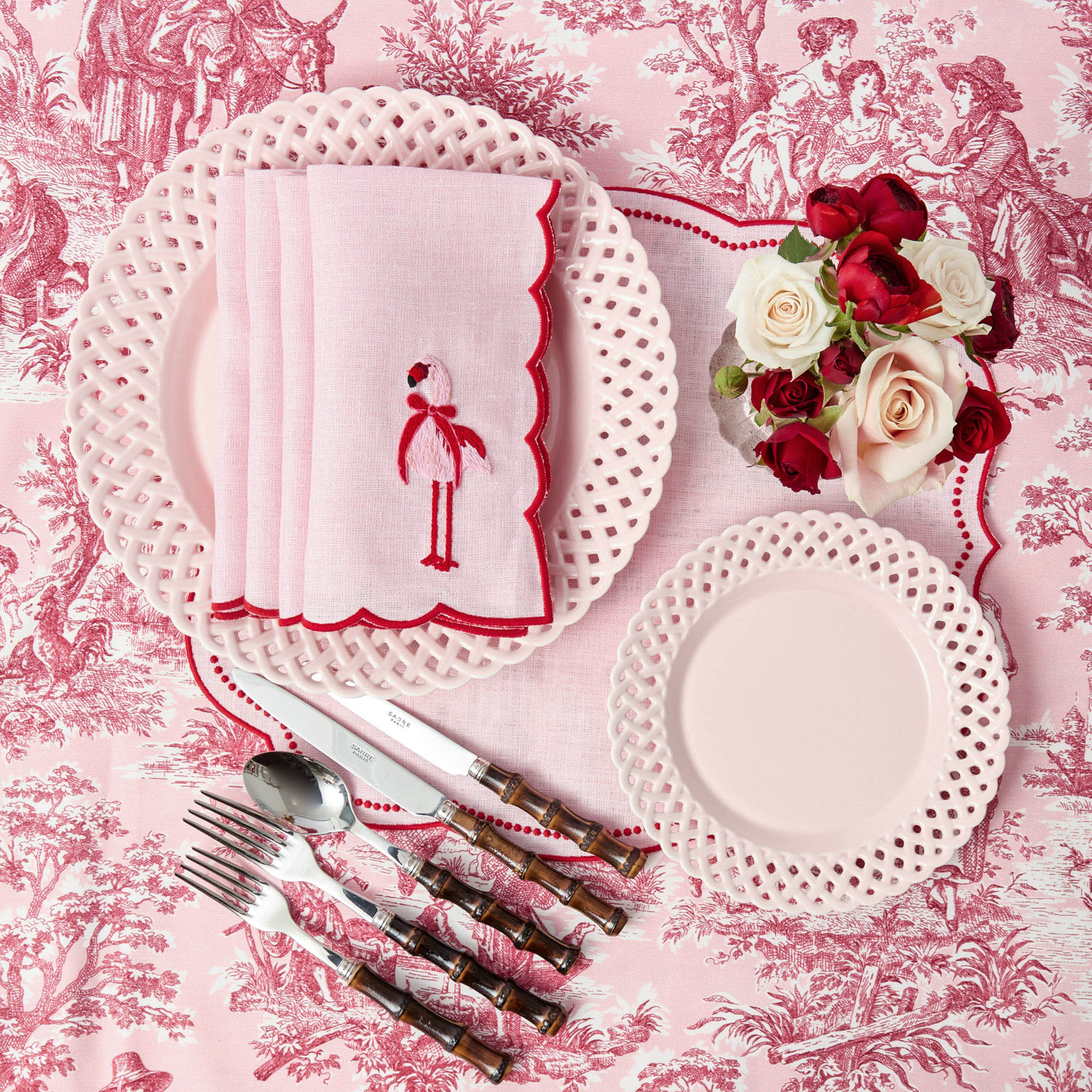 Isla Pink Toile Tablecloth