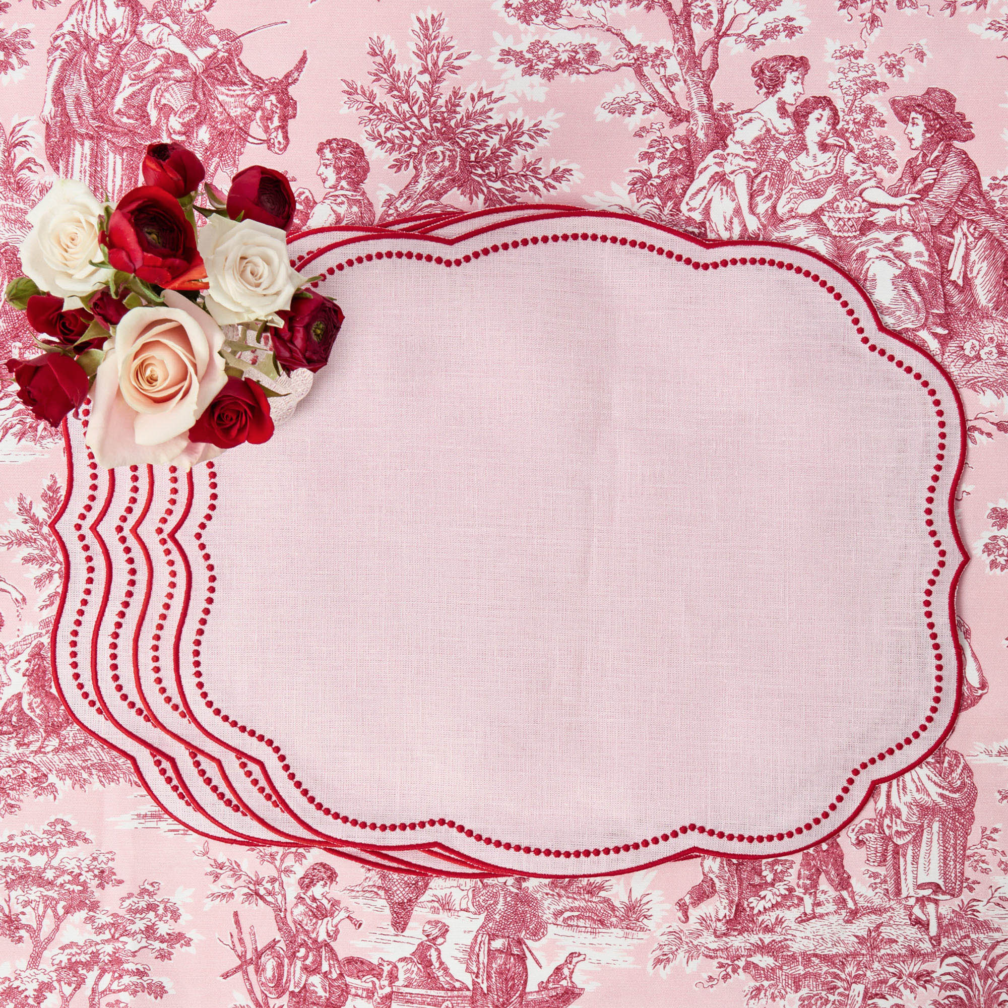Eloise Pink & Red Linen Placemats (Set of 4)