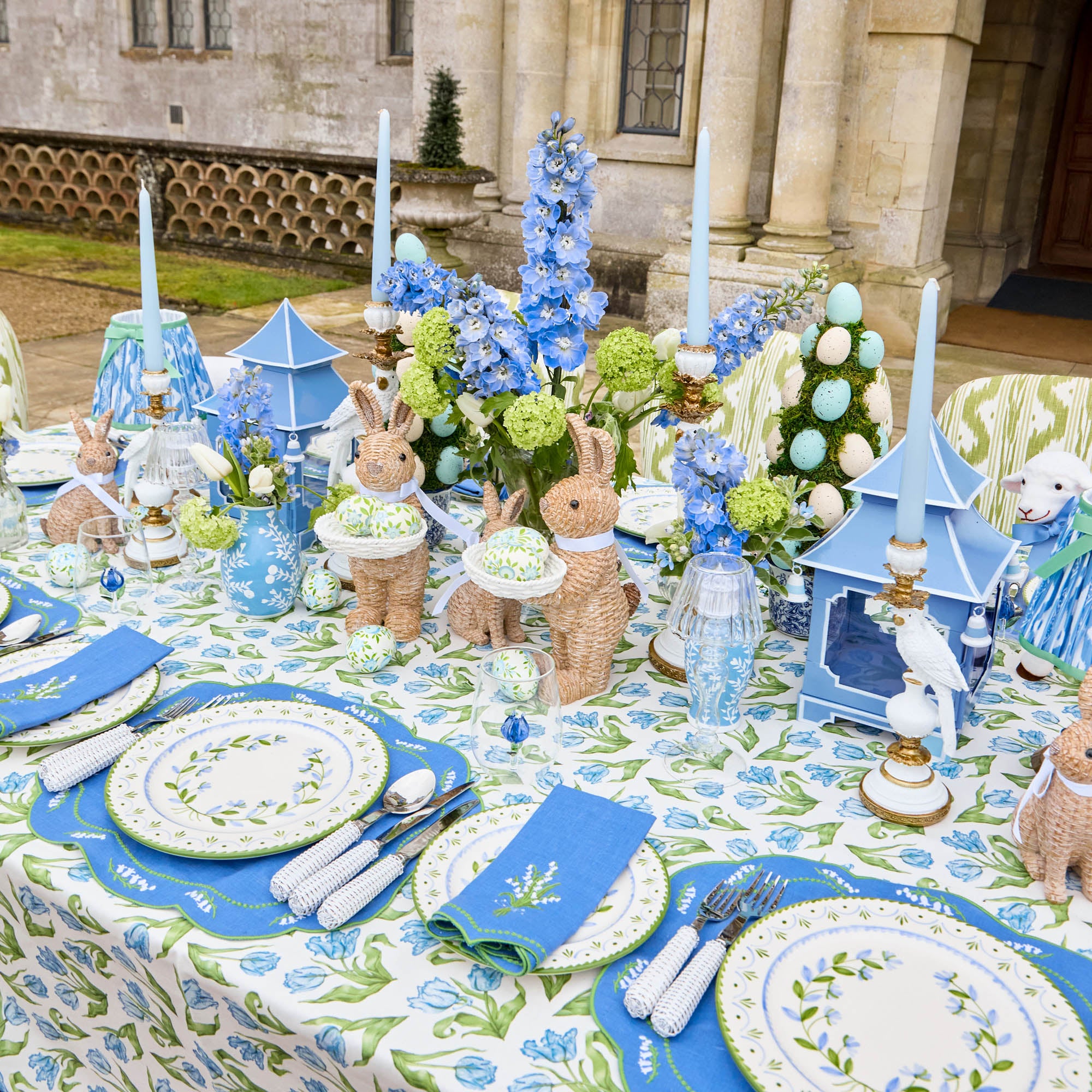 Lily of the Valley Blue Linen Placemats & Napkins (Set of 4)