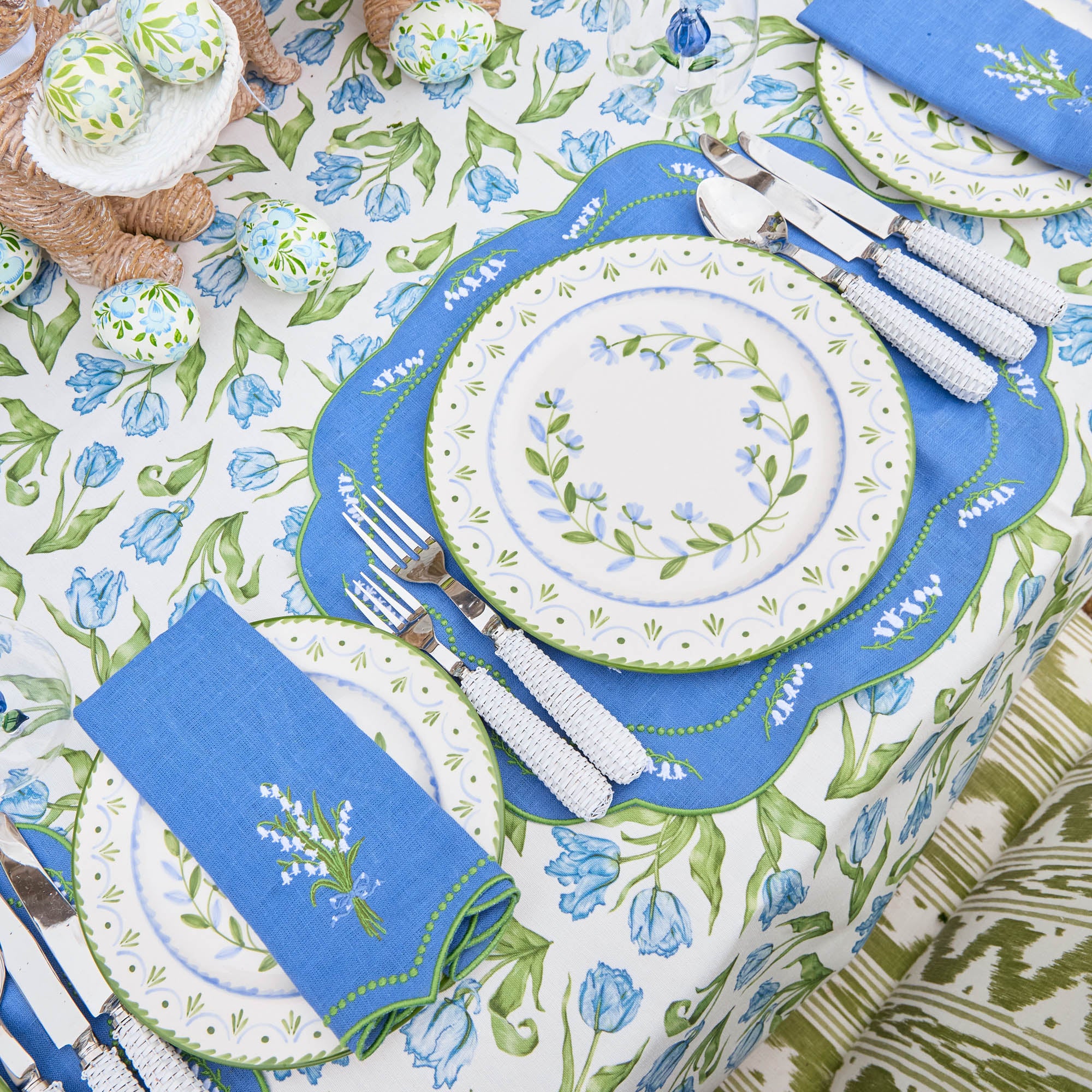 Lily of the Valley Blue Linen Placemats (Set of 4)
