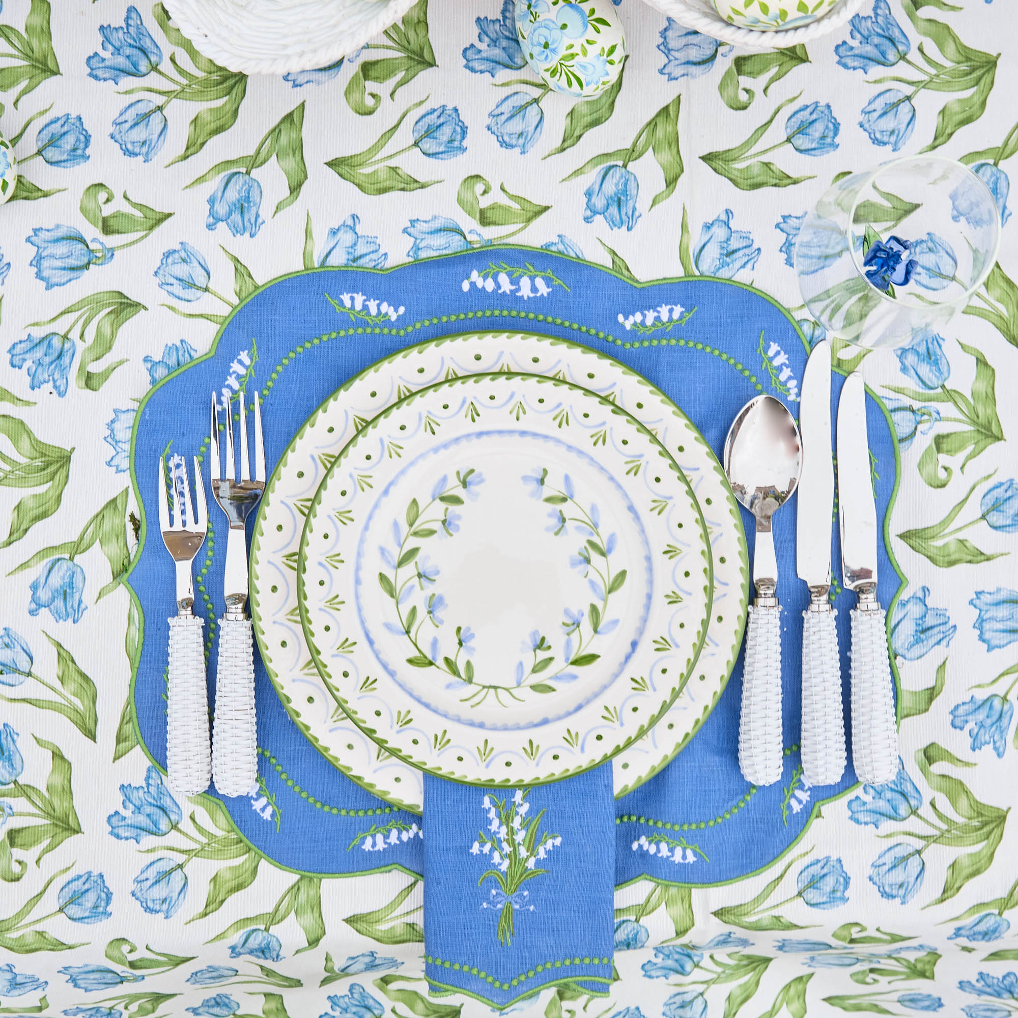 Lily of the Valley Blue Linen Placemats (Set of 4)